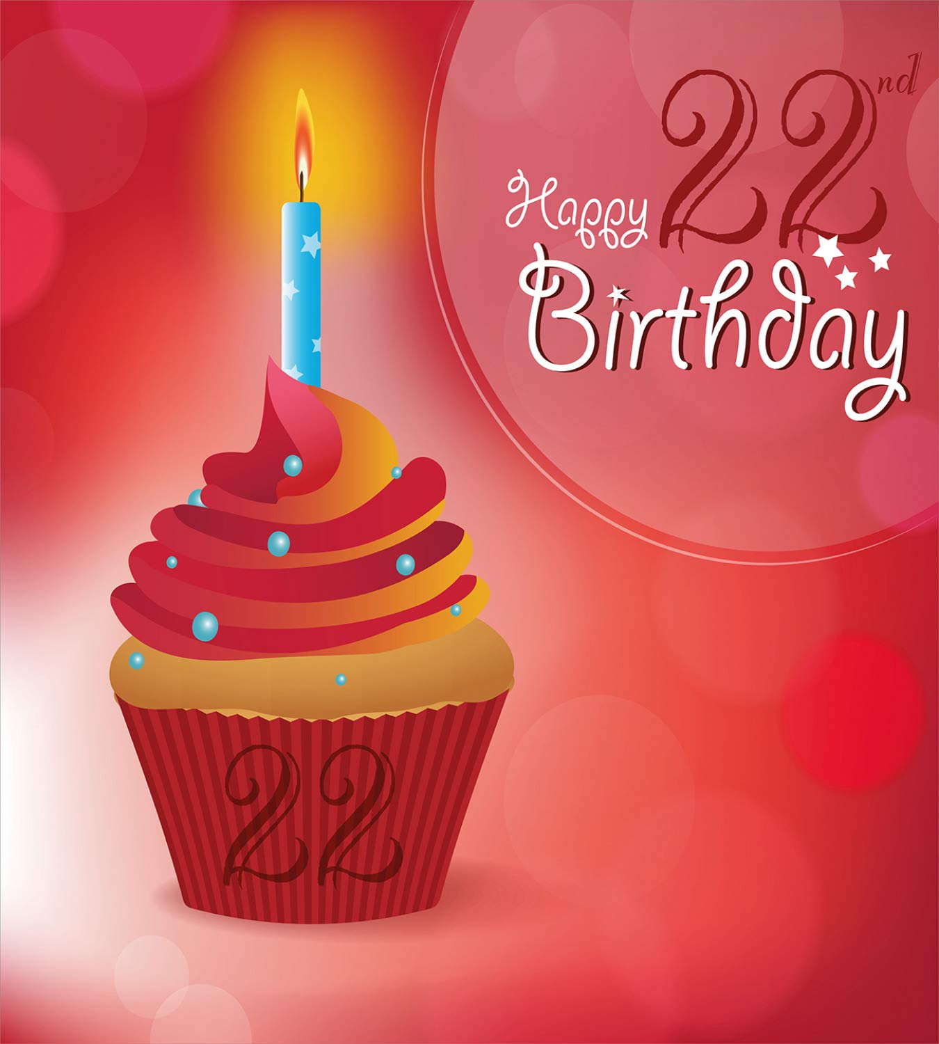 Ambesonne 22nd Birthday Duvet Cover Set - Romantic Cupcake with Candles Celebration Theme, 2-Piece California King Size Bedding Set with 4 Pillowcases (Red Scarlet Blue) - Perfect for Birthday Parties, Dorm Rooms & Guest Bedrooms