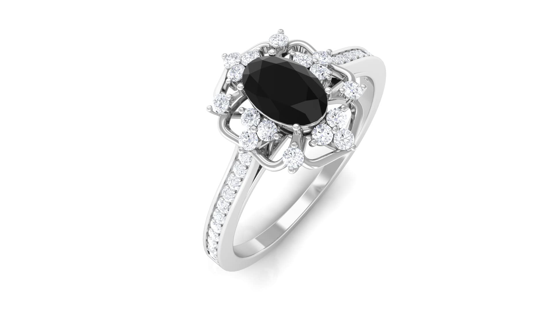 Vintage Black Spinel and Diamond Engagement Ring 14K Solid Gold Floral Design - Perfect for Wedding, Anniversary & Romantic Gift Giving