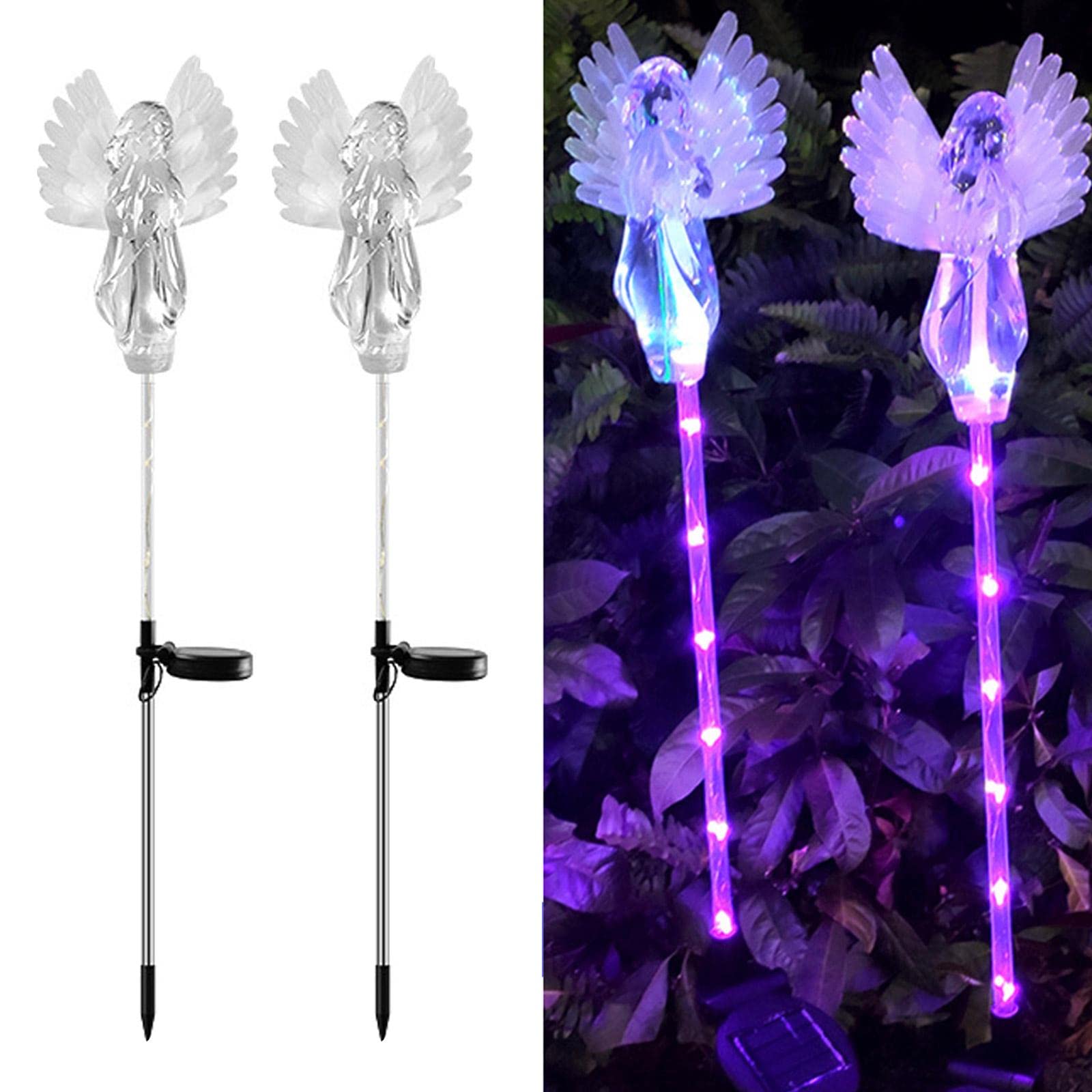 Solar Powered Angel Garden Lights - Multi-Color Changing LED Stake Lights for Cemetery, Grave, Patio, Yard & Lawn Decoration | Waterproof Memorial Solar Lights for Outdoor Use at Night