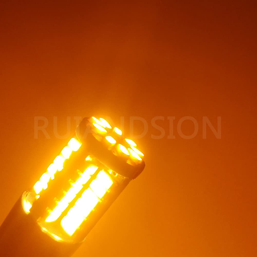 Ruiandsion T10 194 168 Canbus LED Interior Light Bulb - 9-30V 4014 57SMD Yellow/Amber LED Bulbs for Reverse Lights, Brake Lights, Dashboard Lights, Reading Lights, Side Marker Lights (Pack of 2) - Perfect for Car Interior Lighting, Truck Accessories, and Vehicle Customization