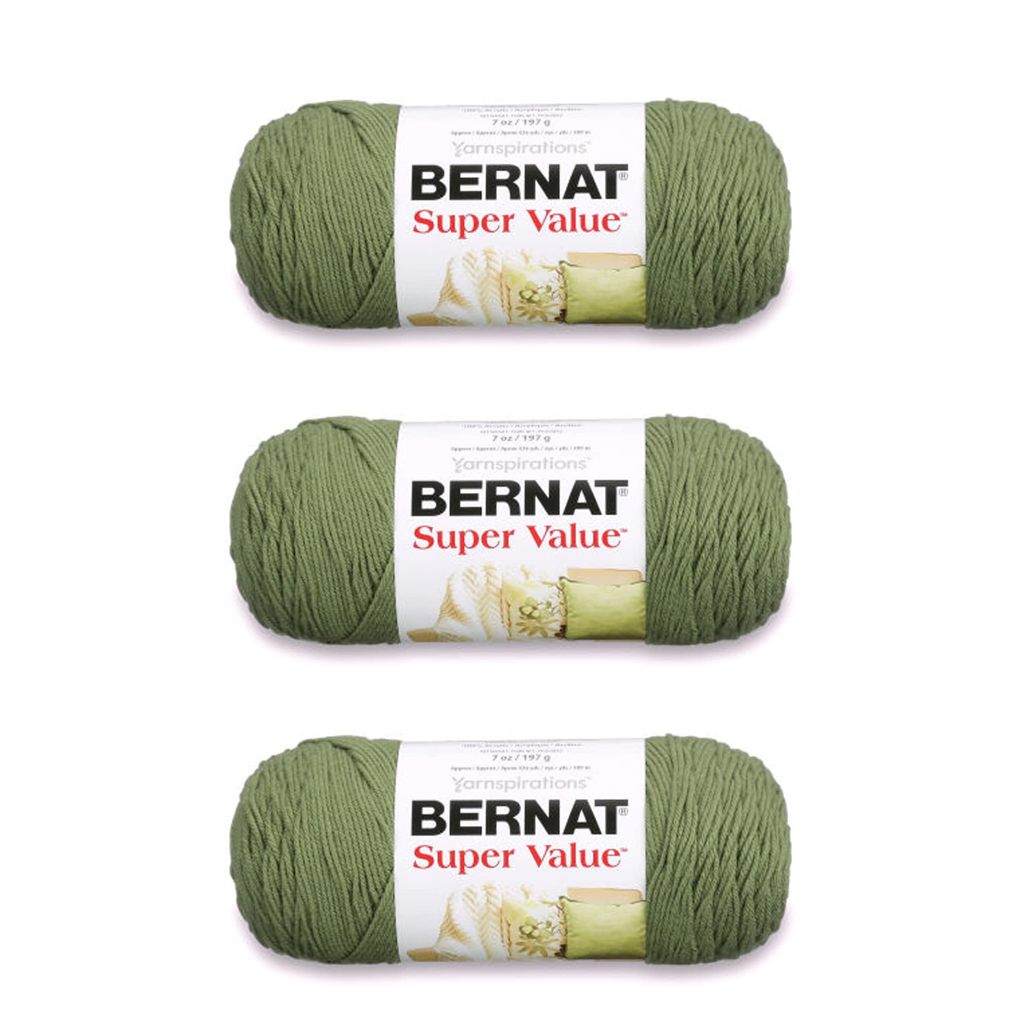 Bernat Super Value Yarn 3-Pack - Premium Acrylic Knitting Yarn, Forest Green (3 Skeins) - Perfect for Blankets, Scarves & DIY Crochet Projects