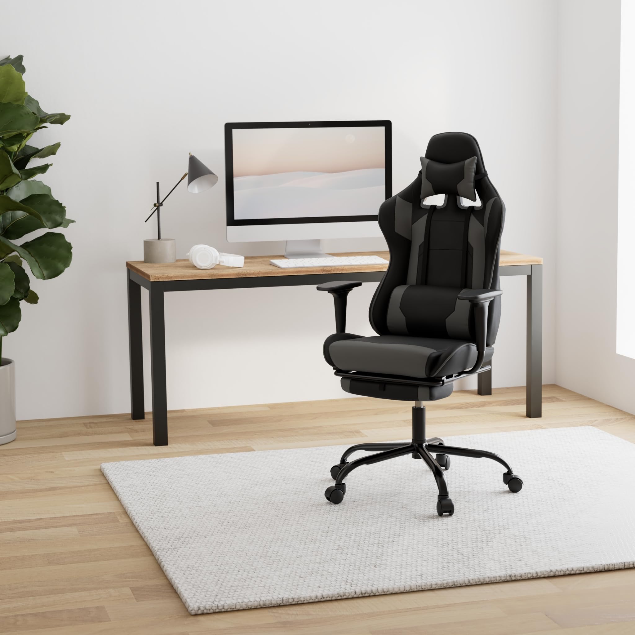 Ergonomic High-Back Office Chair - PU Leather Executive Desk Chair with Lumbar Support & Swivel Base - Perfect for Home Office, Gaming & Computer Work (Grey)