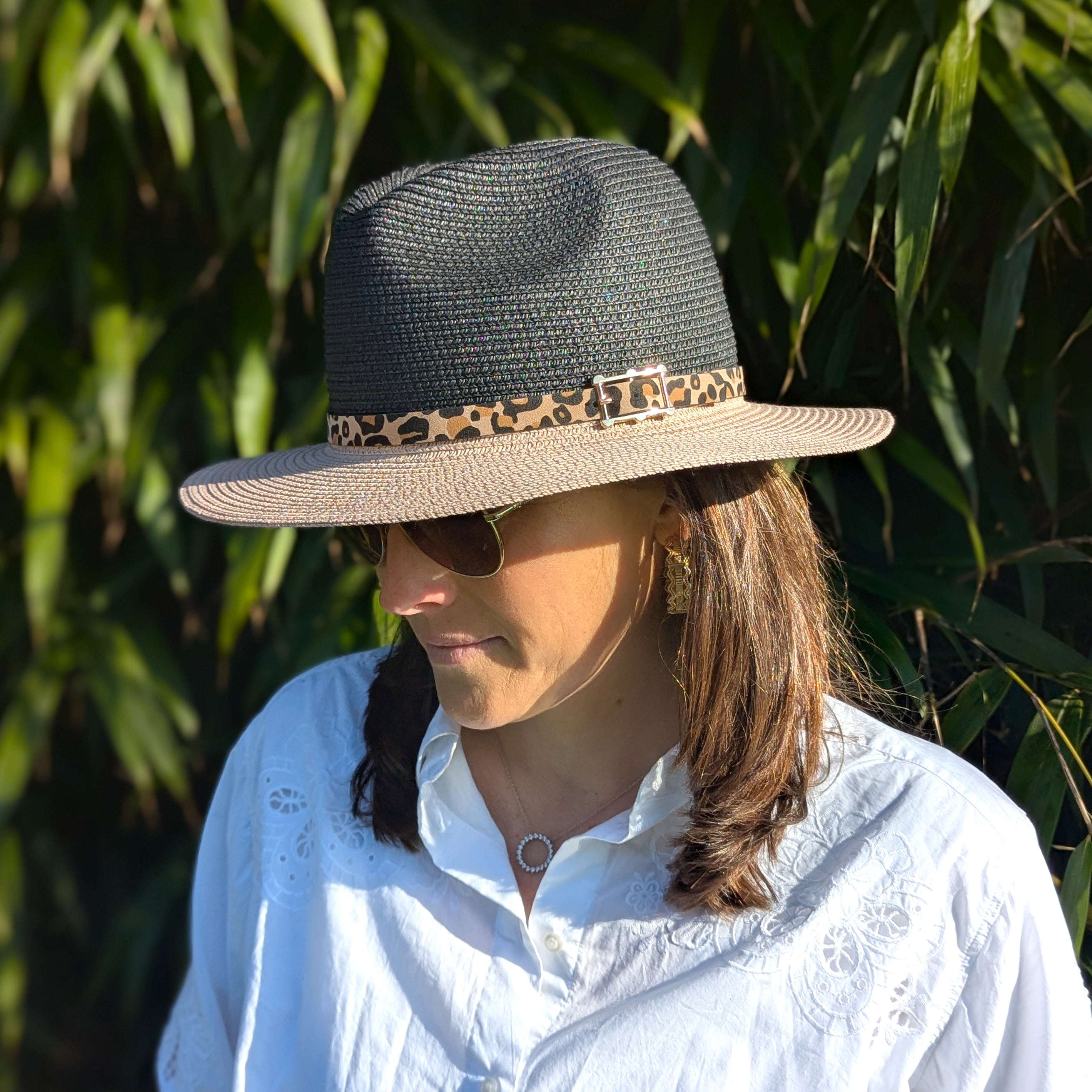 Two-Tone Panama Foldable Sun Hat (57cm) - Black & Pink for Women & Men | Beach, Travel, Outdoor Activities