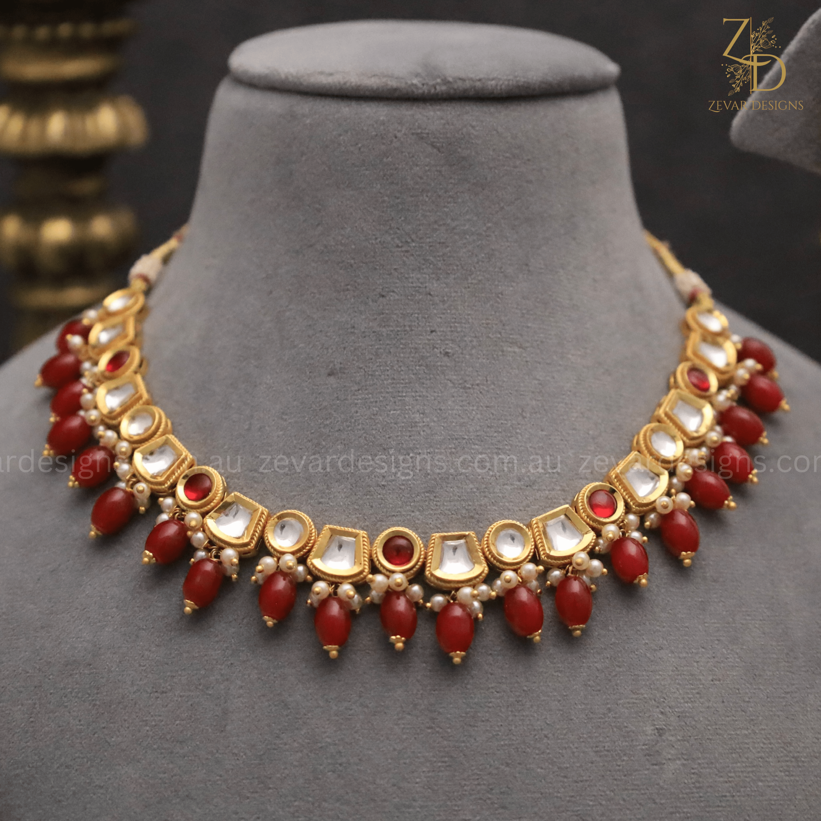 Elegant Gold Plated Lightweight Polki Necklace Set with Ruby Gemstones - Perfect for Weddings, Parties & Special Occasions