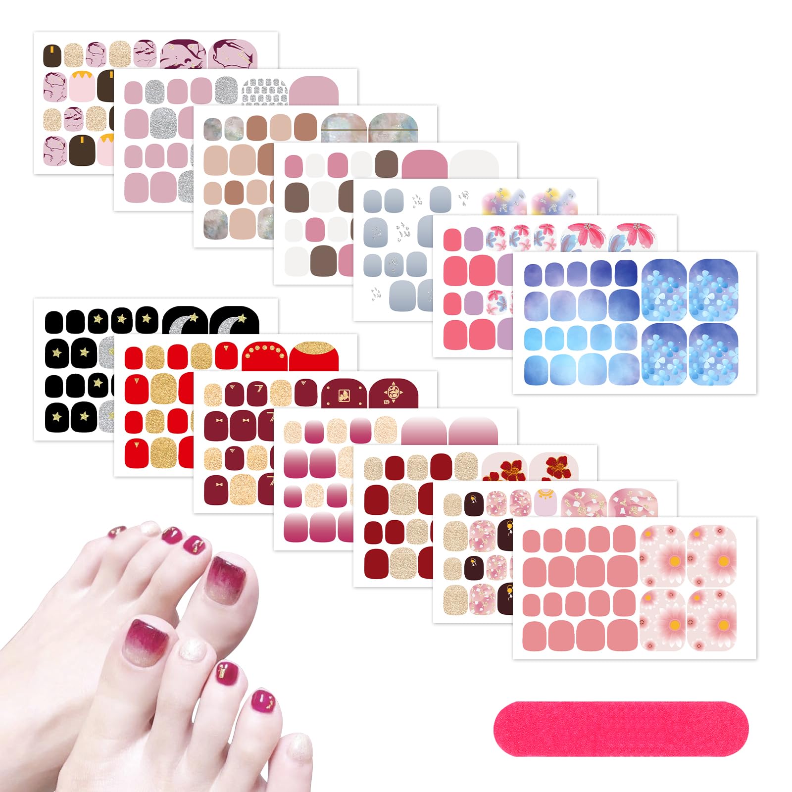 MWOOT 14 Pcs Toenail Polish Stickers - Self-Adhesive Nail Art Decals with Nail File - Gold Nail Decorations for Women & Girls - Perfect for Pedicures, Parties & DIY Nail Art
