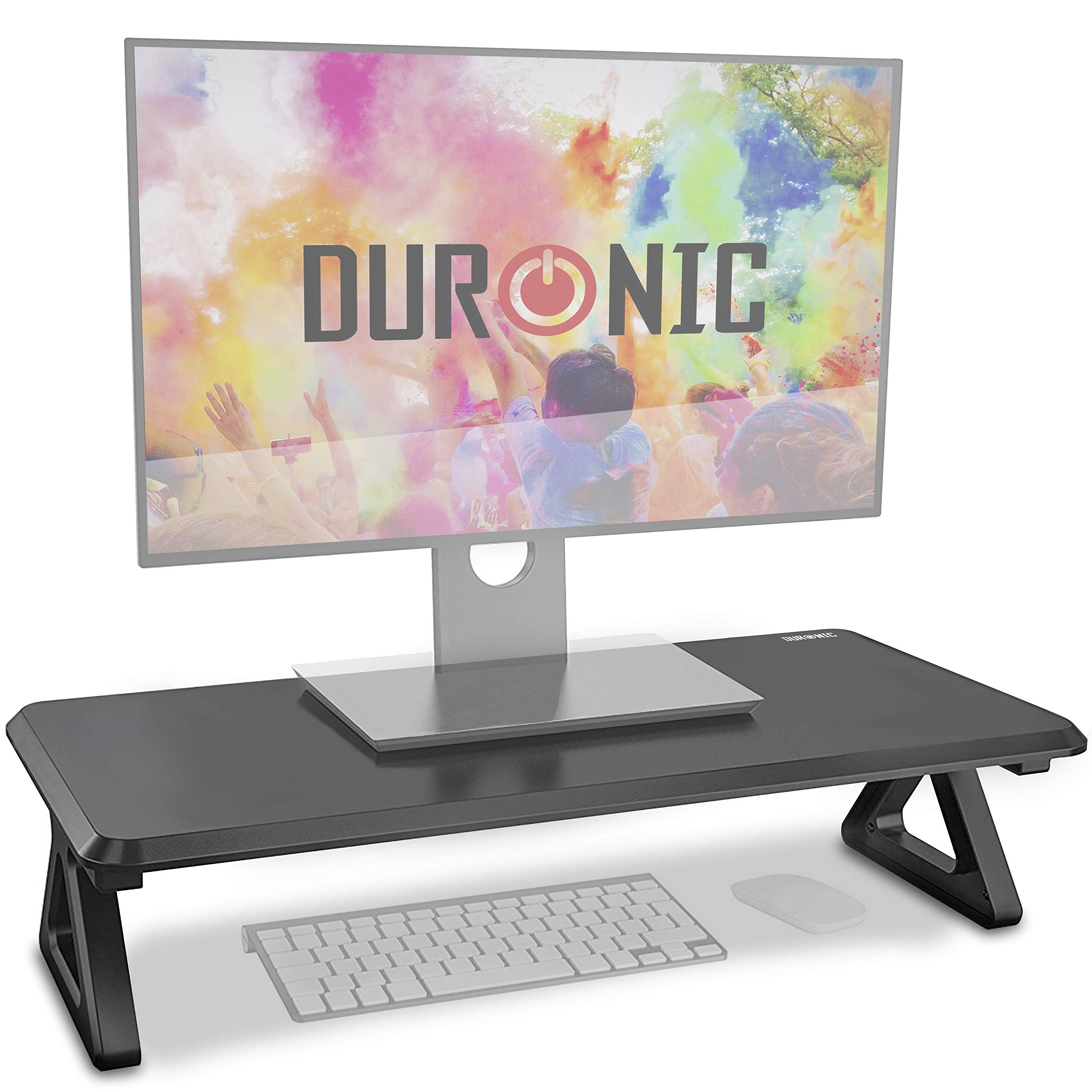 Duronic DM06 Monitor Stand Riser - Black MDF Desktop Shelf for Laptop, Computer Monitor & TV Screen | Ergonomic Office Desk Organizer with 10kg Capacity (63x30cm) | Perfect for Home Office, Gaming Setup & Workspace Organization