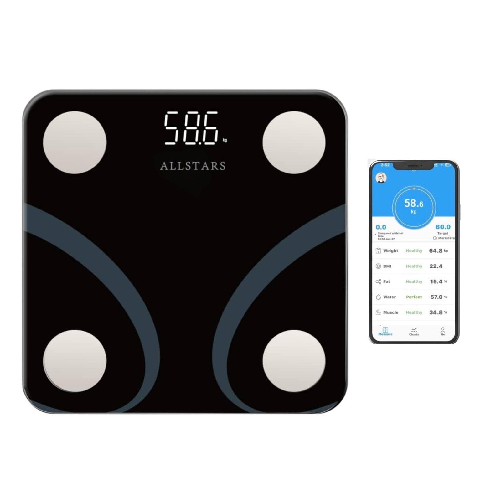 Smart Body Weight Scale - Digital Bluetooth Bathroom Scale with BMI, Body Fat & 12 Health Metrics, Syncs to Smartphone App, 396 lbs Capacity, Black - Perfect for Home Fitness Tracking & Health Monitoring