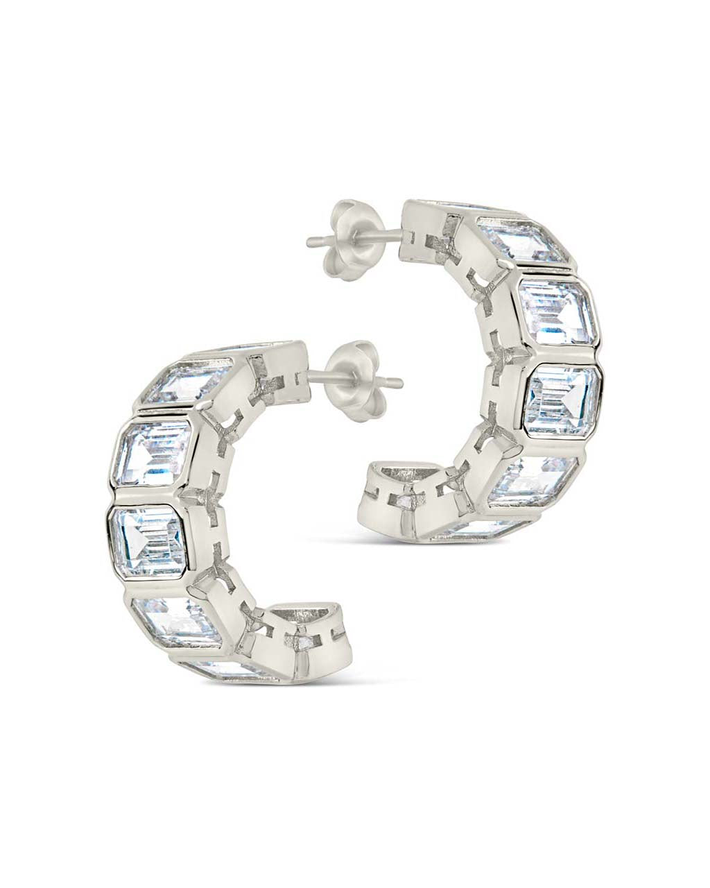 Nyssa Bezel CZ Station Hoop Earrings for Women - Cubic Zirconia Gold Plated Dangle Earrings - Elegant Jewelry Gift for Birthday, Anniversary & Special Occasions