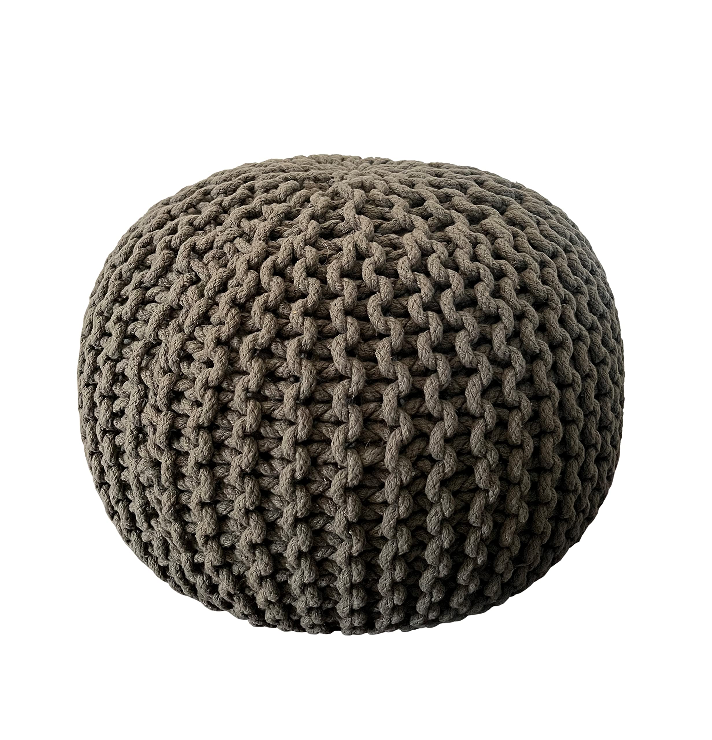 Handmade Premium Cotton Round Knitted Cable Pouf Ottoman Foot Stool - 100% Handcrafted Small Furniture for Living Room, Bedroom & Nursery - Sage Green 17x17x14 (S119) - Cozy Home Decor Accent Piece