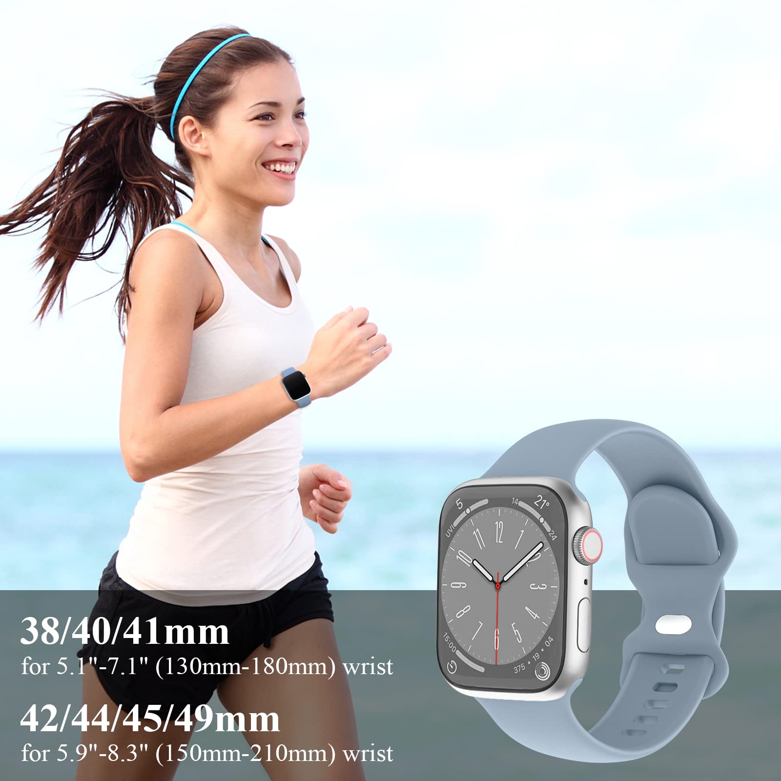 6 Pack Soft Silicone Sport Bands Compatible with Apple Watch Series SE/Ultra/8/7/6/5/4/3/2/1 - 38mm 40mm 41mm 42mm 44mm 45mm 49mm Waterproof Replacement Strap for Men & Women - Perfect for Gym, Running, Swimming & Daily Wear