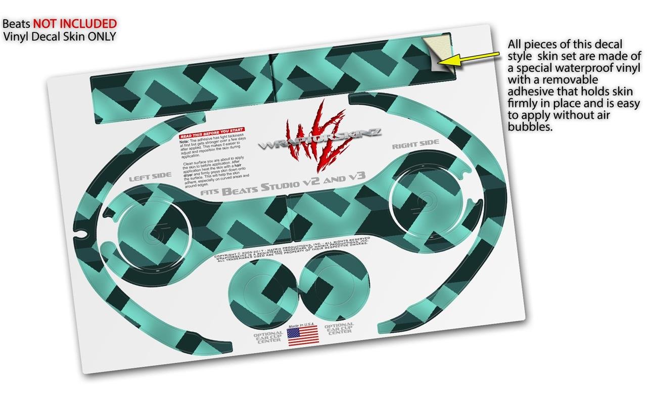 Retro Houndstooth Seafoam Green Skin Decal Wrap Compatible with Beats Studio 2 & 3 Wired/Wireless Headphones - Protective Vinyl Cover (Headphones Not Included) - Perfect for Customization, Protection and Personal Style