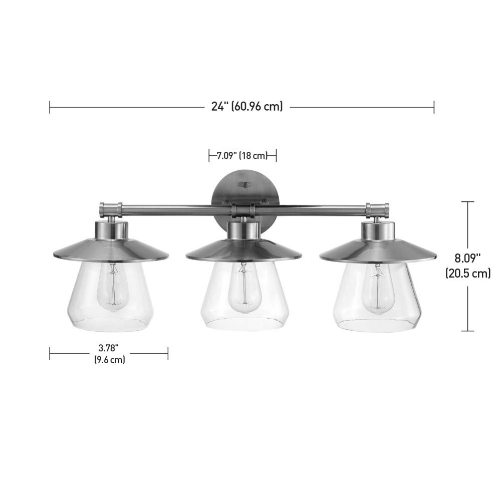 Globe Electric 51495 Nate 5-Piece Modern Bathroom Set in Brushed Steel - Vanity Lights, Towel Ring, Robe Hook & Toilet Paper Holder (Bulbs Not Included) - Perfect for Bathroom Renovation & Home Decor