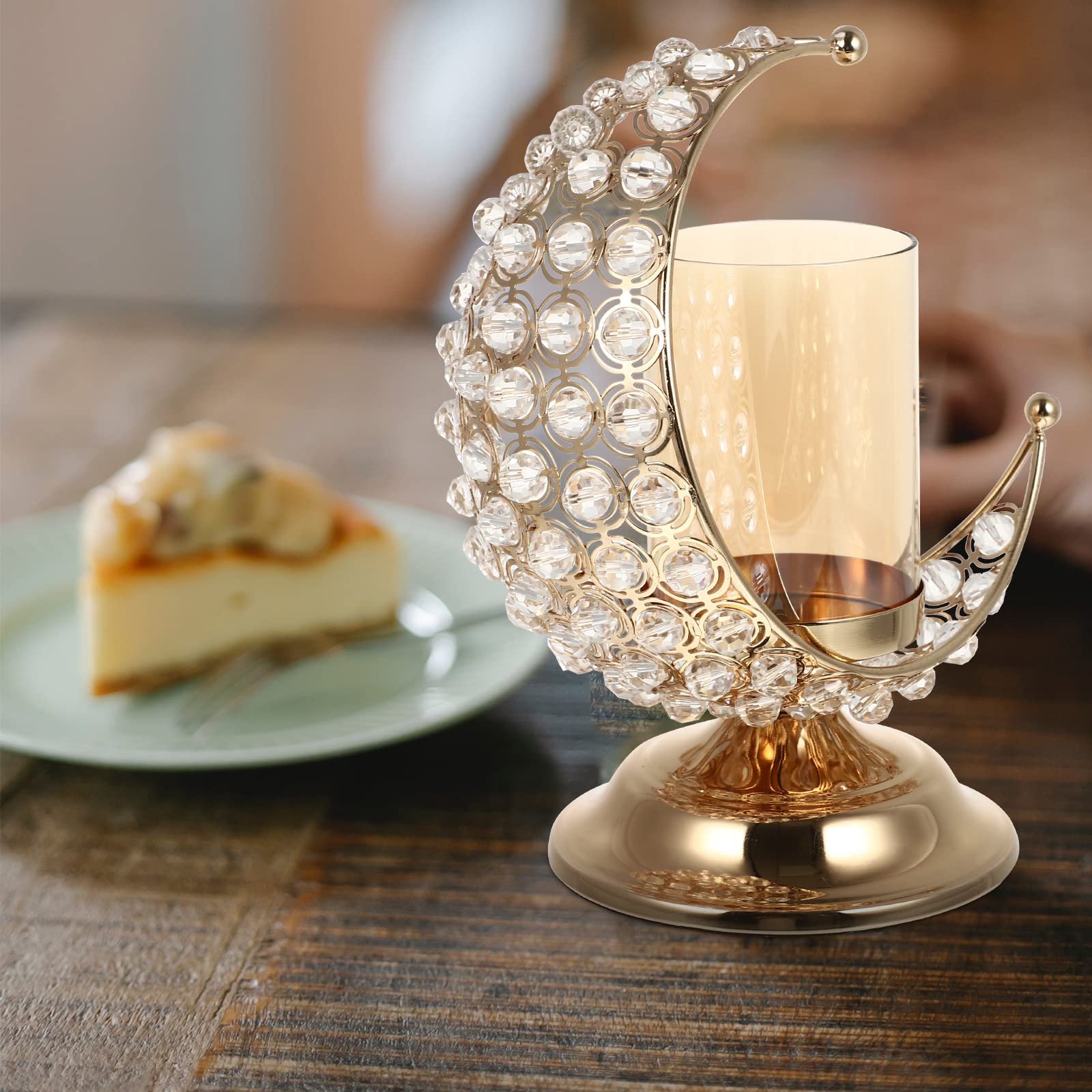 VALICLUD Ramadan Candle Holder - Crescent Moon Shaped Glass Crystal Tea Light Stand for Home Decor, Restaurant Table Centerpiece | Perfect for Ramadan, Eid, Wedding, Romantic Dinner & Holiday Decorations