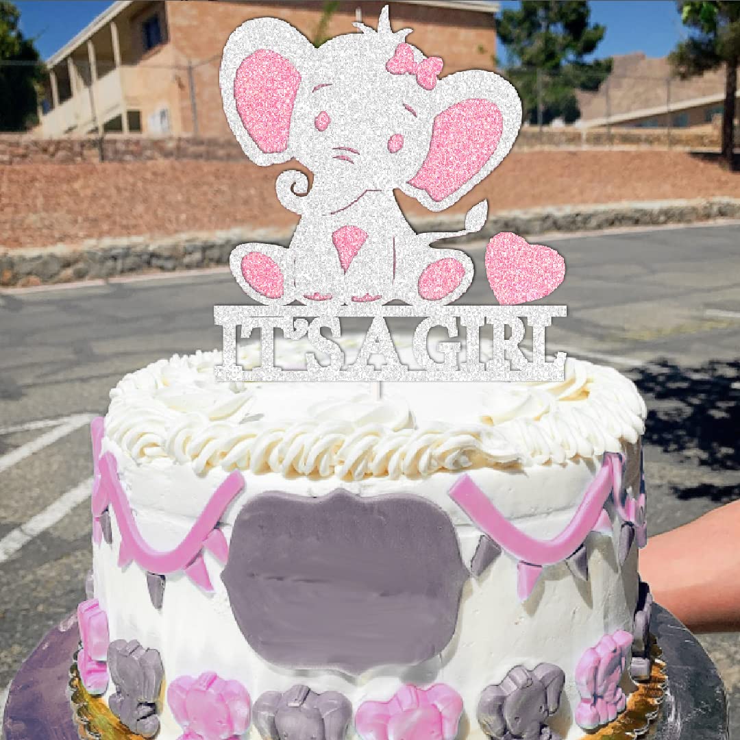Pink Elephant Cake Toppers for Baby Shower - Adorable It's A Girl Elephant Cake Decorations for Gender Reveal & Newborn Celebrations