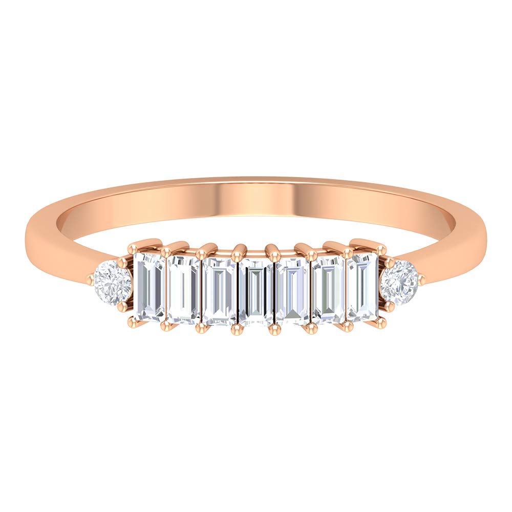 1/4 CT Cubic Zirconia Stackable Ring - 10K Solid Gold Baguette & Round Cut CZ Ring for Women | Elegant Layering Jewelry for Everyday Wear, Anniversary Gifts & Special Occasions