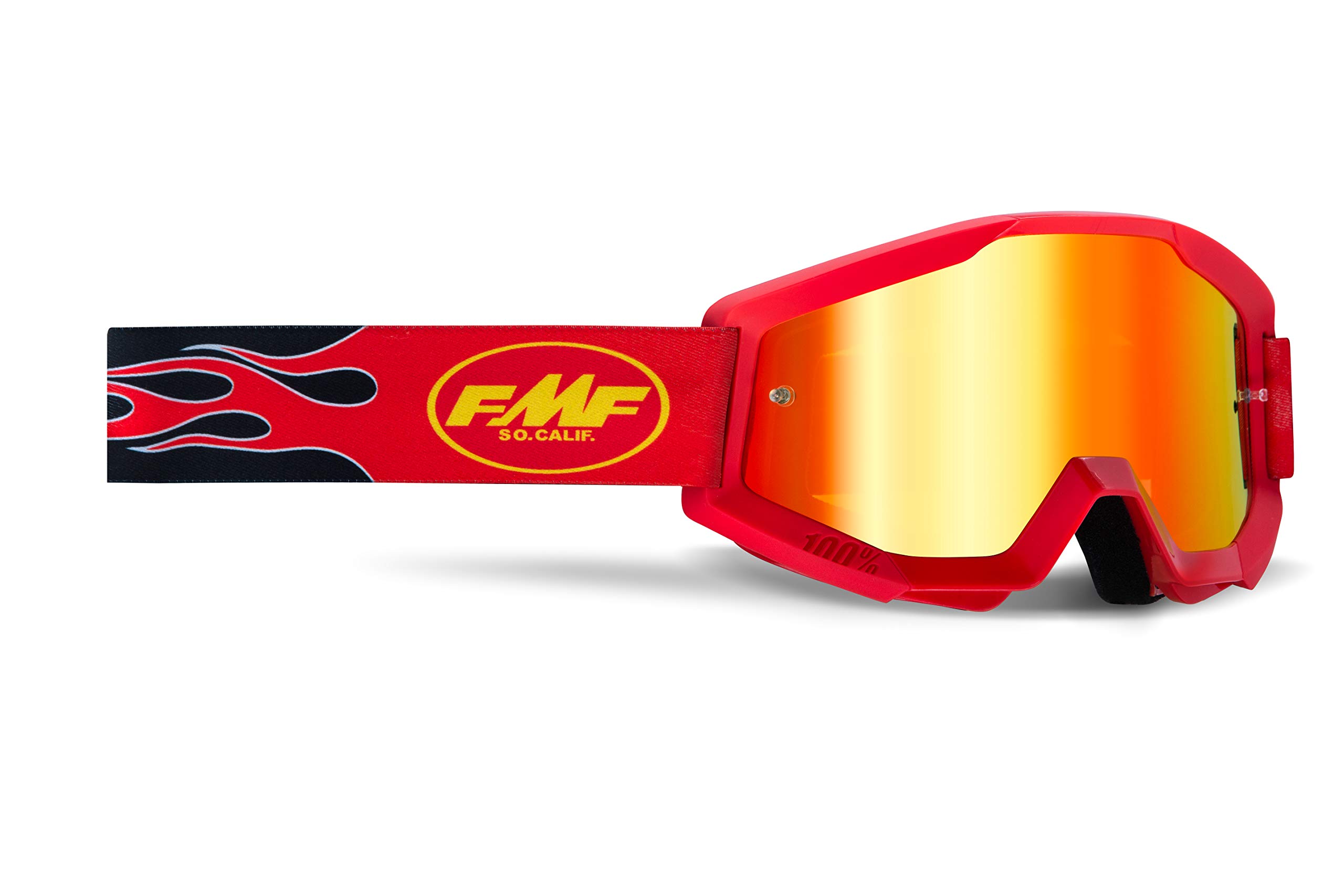 100% FMF POWERCORE Youth Goggles - Flame Red Frame with Mirror Red Lens for Motocross, ATV & Dirt Bike Riding