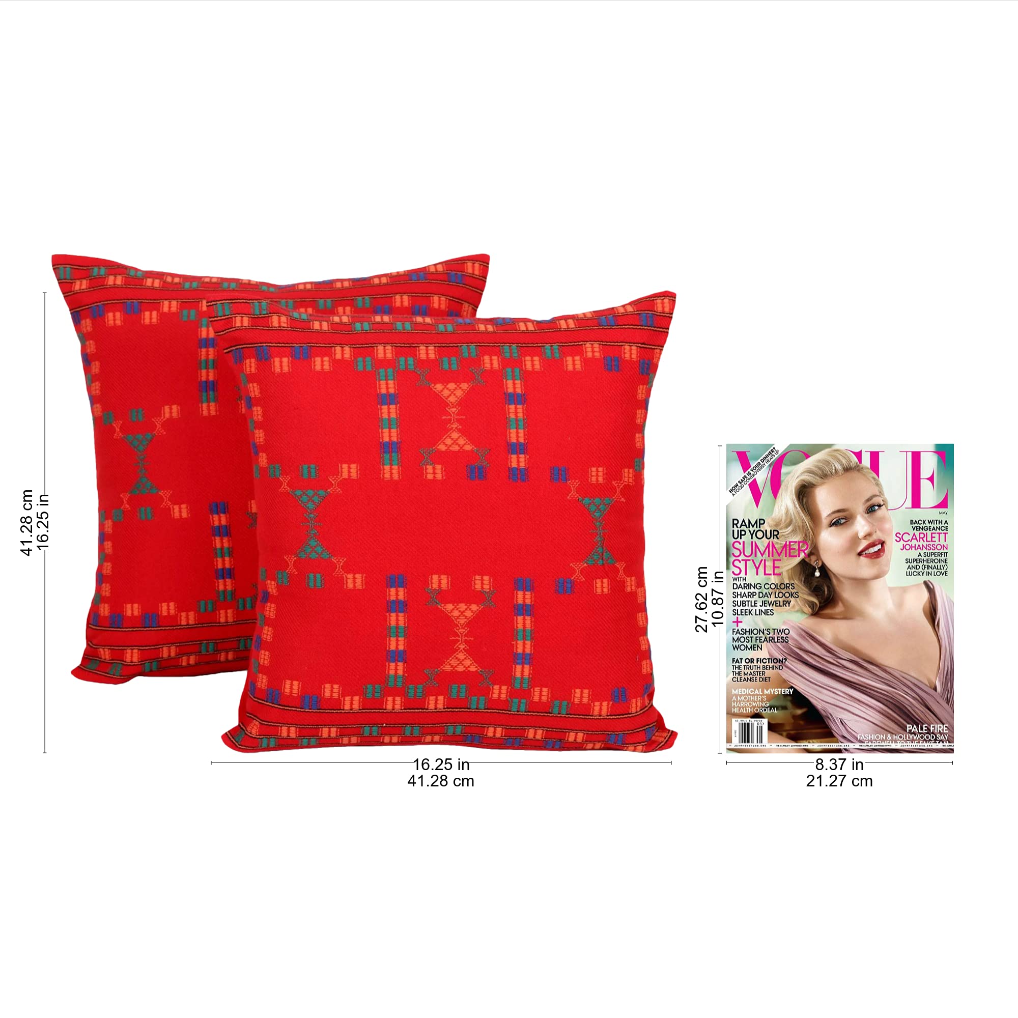 NOVICA Handmade Cotton Cushion Covers Set of 2 - Red Indian Boho Throw Pillow Covers 16.25x16.25 Inches with Bollywood Pattern for Living Room Sofa, Bedroom Decor & Home Accents