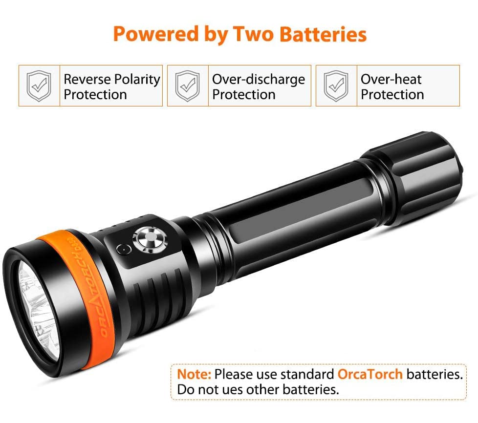 ORCATORCH D850 2500 Lumen Dive Light - 6° Narrow Beam Underwater Flashlight with 5 Super Bright LEDs & Battery Indicator - Perfect for Scuba Diving, Cave Exploration, Night Snorkeling and Underwater Photography