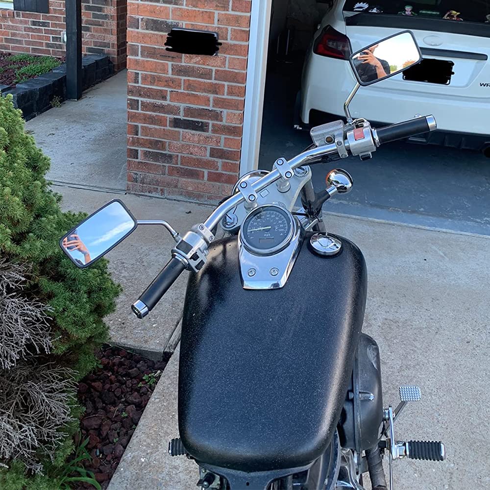 Chrome M10 Motorcycle Side Mirrors - Rectangle Rearview Wing Mirrors for Bobber, ATV, Street Bike, Cruiser & Chopper | Durable & Adjustable for Safe Riding & Highway Cruising