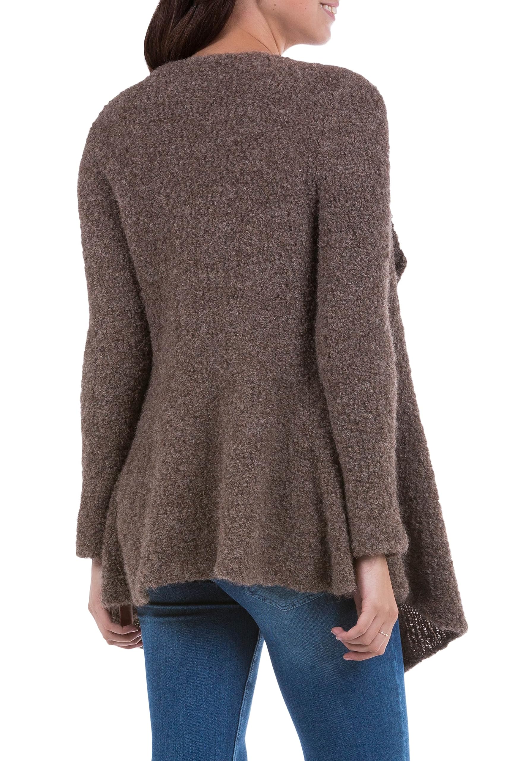 NOVICA Handmade Alpaca Wool Cardigan - Brown Loose Fit Long Sweater from Peru | Warm & Cozy Blend for Women | Perfect for Fall, Winter & Casual Outings