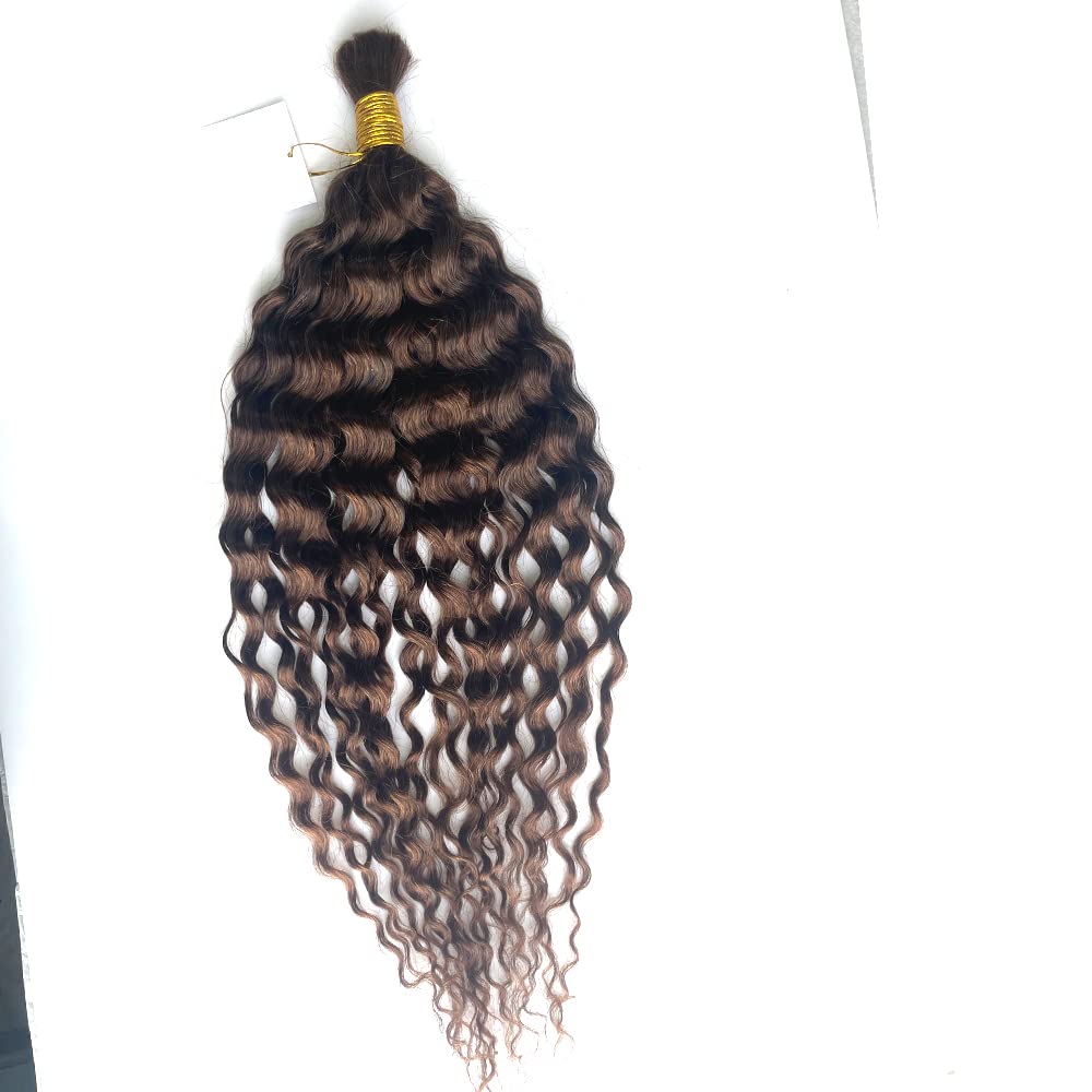 100% Unprocessed Mongolian Virgin Human Hair Extensions - Deep Curly Bulk Hair Weaving for Braiding (2 Bundles, #4 Color, 18 Inch, 100g Each) | Perfect for Protective Styles, Weaves & Natural Hair Blending