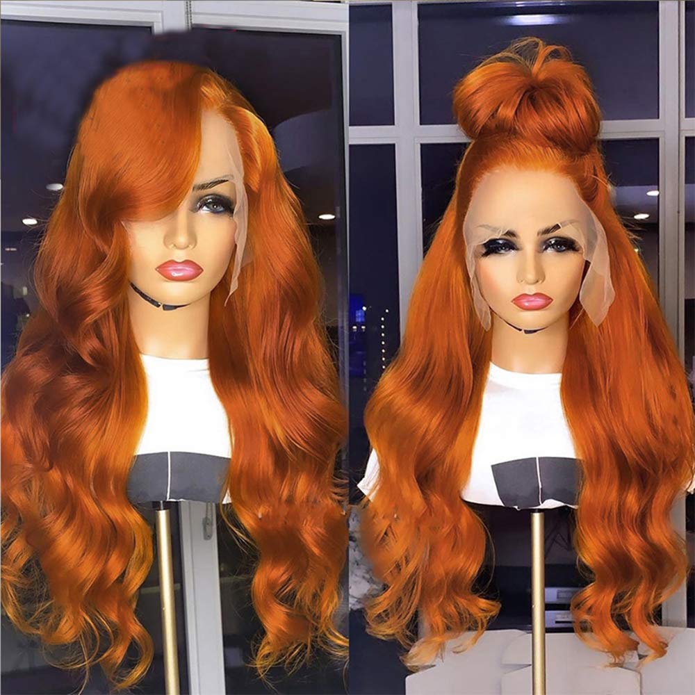 Brazilian Raw Virgin Human Hair Wig 18 Inch Ginger Orange Body Wave Lace Front Wig with Pre Plucked Baby Hairs for Women - Natural Look for Daily Wear, Cosplay & Special Occasions