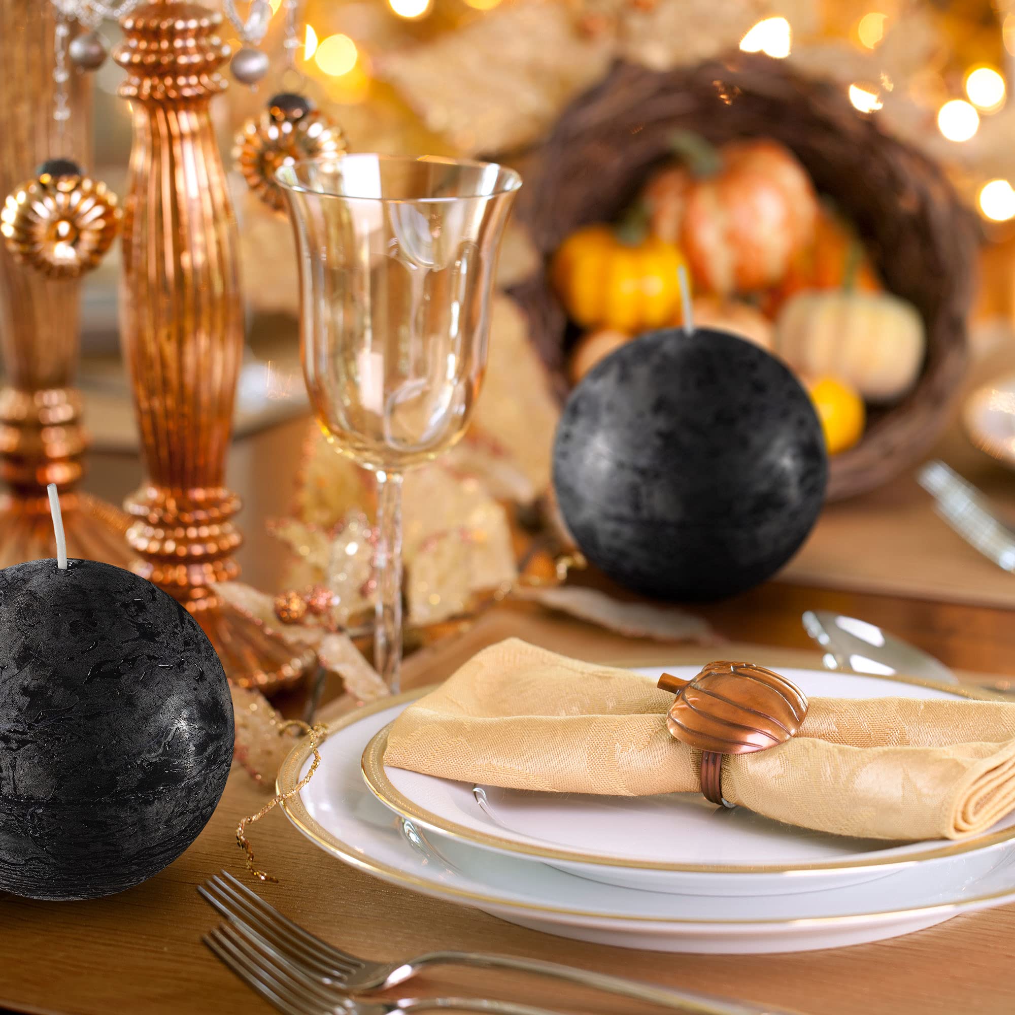 SPAAS Unscented Black Round Candles - Set of 6 Rustic Ball Candles for Wedding Decorations, Party Centerpieces, Romantic Dinners & Home Decor - Perfect for Tablescapes, Holiday Displays & Special Occasions