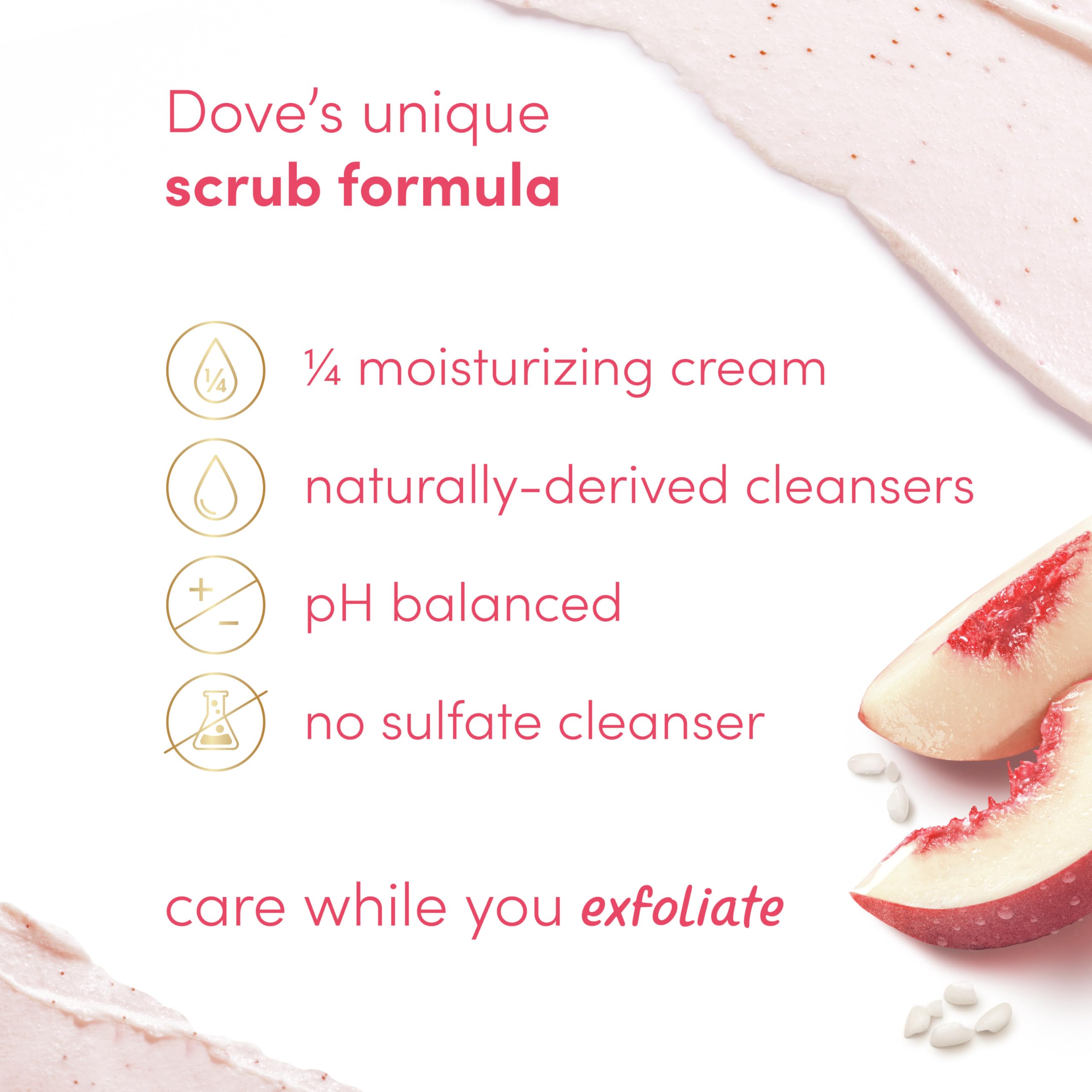 Dove White Peaches & Crushed Rice Body Scrub 15oz - Exfoliating & Nourishing for Smooth, Glowing Skin - Perfect for Shower & Spa Day Self-Care Routine