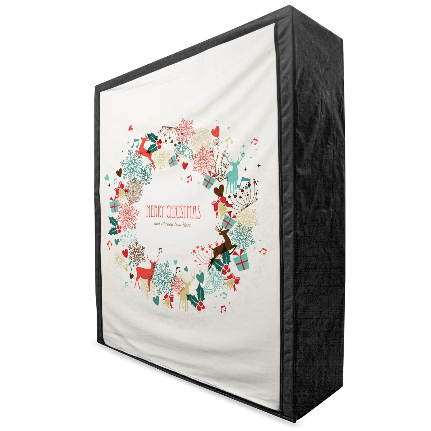 Ambesonne Christmas Portable Fabric Wardrobe - Vintage Holiday Print Clothing Organizer with Shelves, 59 Inch Multicolor Storage Closet for Seasonal Decor & Bedroom Organization