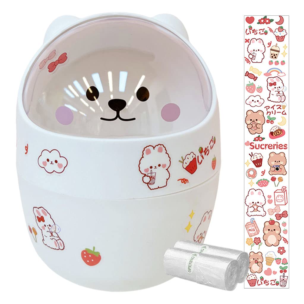 MagiDeal Mini Trash Can with Lid - Small Desk Garbage Bin, Pencil Holder, Wastebasket Organizer for Office, Kids Room, Countertop & Bathroom - White | Perfect for Home, School & Office Organization