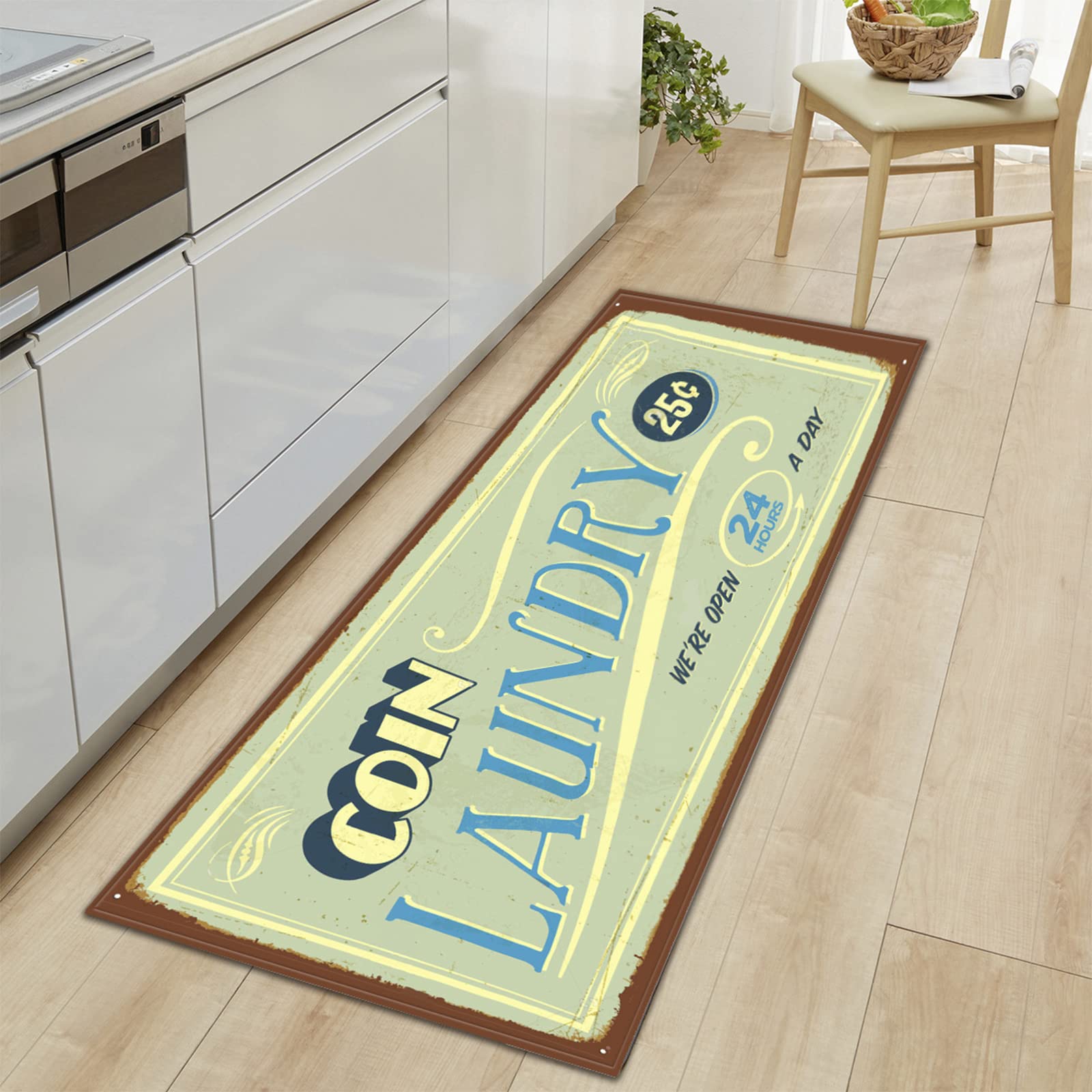 Non-Slip Anti-Fatigue Kitchen Mat with Vintage Pattern - Cushioned Comfort for Standing, Rubber Backing for Safety - Perfect for Kitchen, Sink, Laundry Room & Office (Green, 23.6