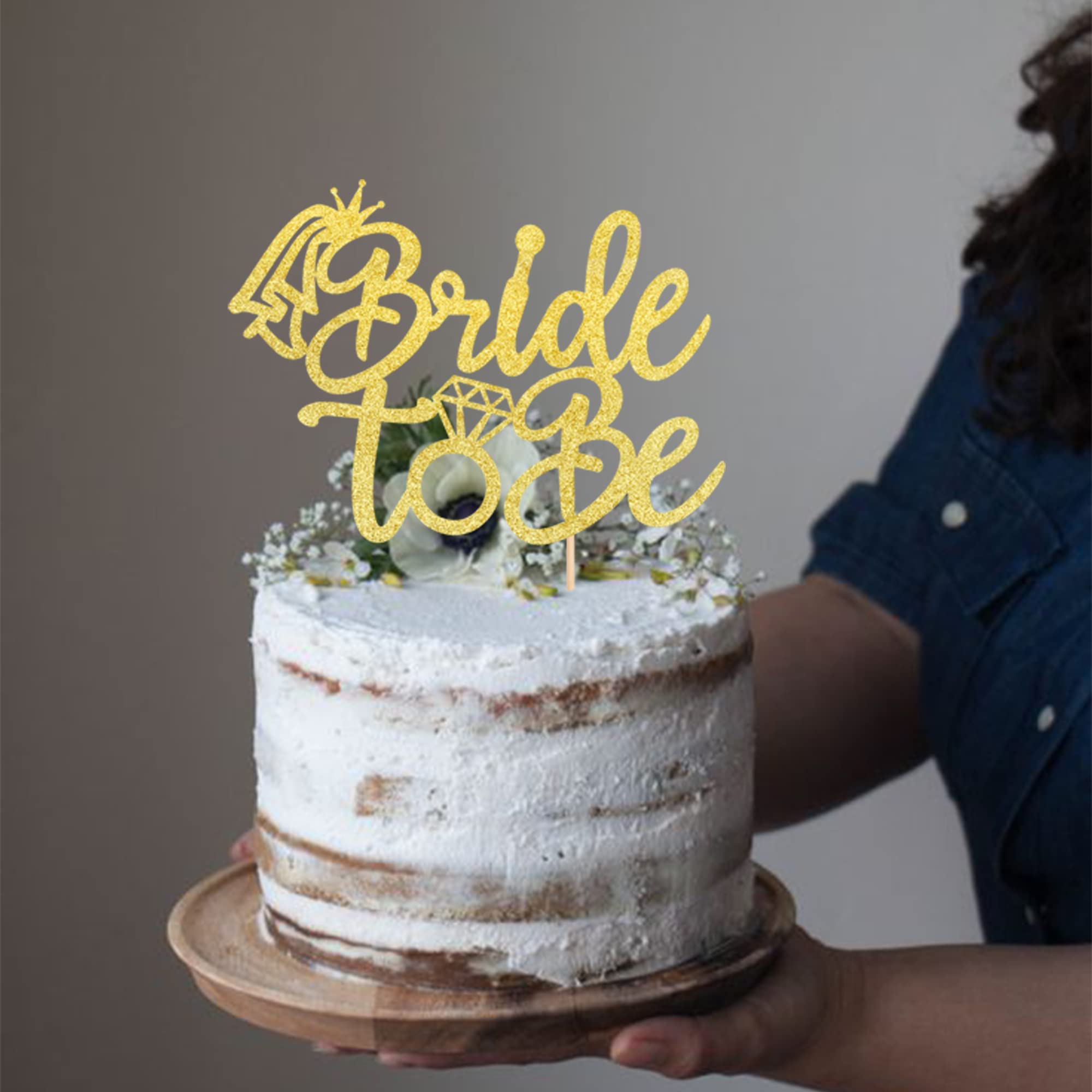 1 PCS Bride to Be Cake Topper with Glitter Ring - Gold Wedding Cake Decoration for Bridal Shower, Engagement & Bachelorette Parties - Perfect for Wedding Cakes, Cupcakes and Dessert Tables