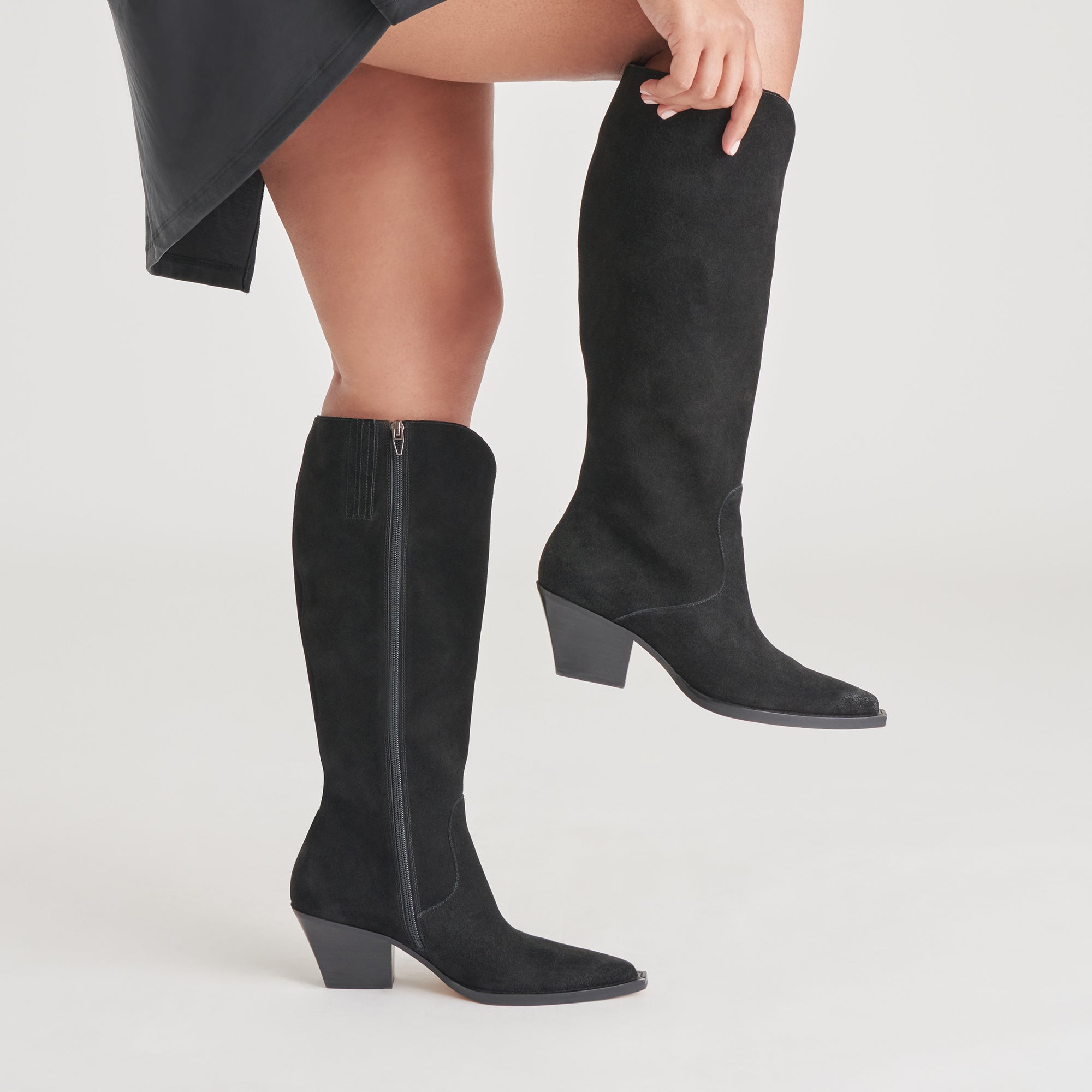 Raj Wide Calf Boots for Women - Onyx Suede Comfortable Ankle Boots for Wide Feet | Perfect for Casual Wear, Office & Outdoor Activities