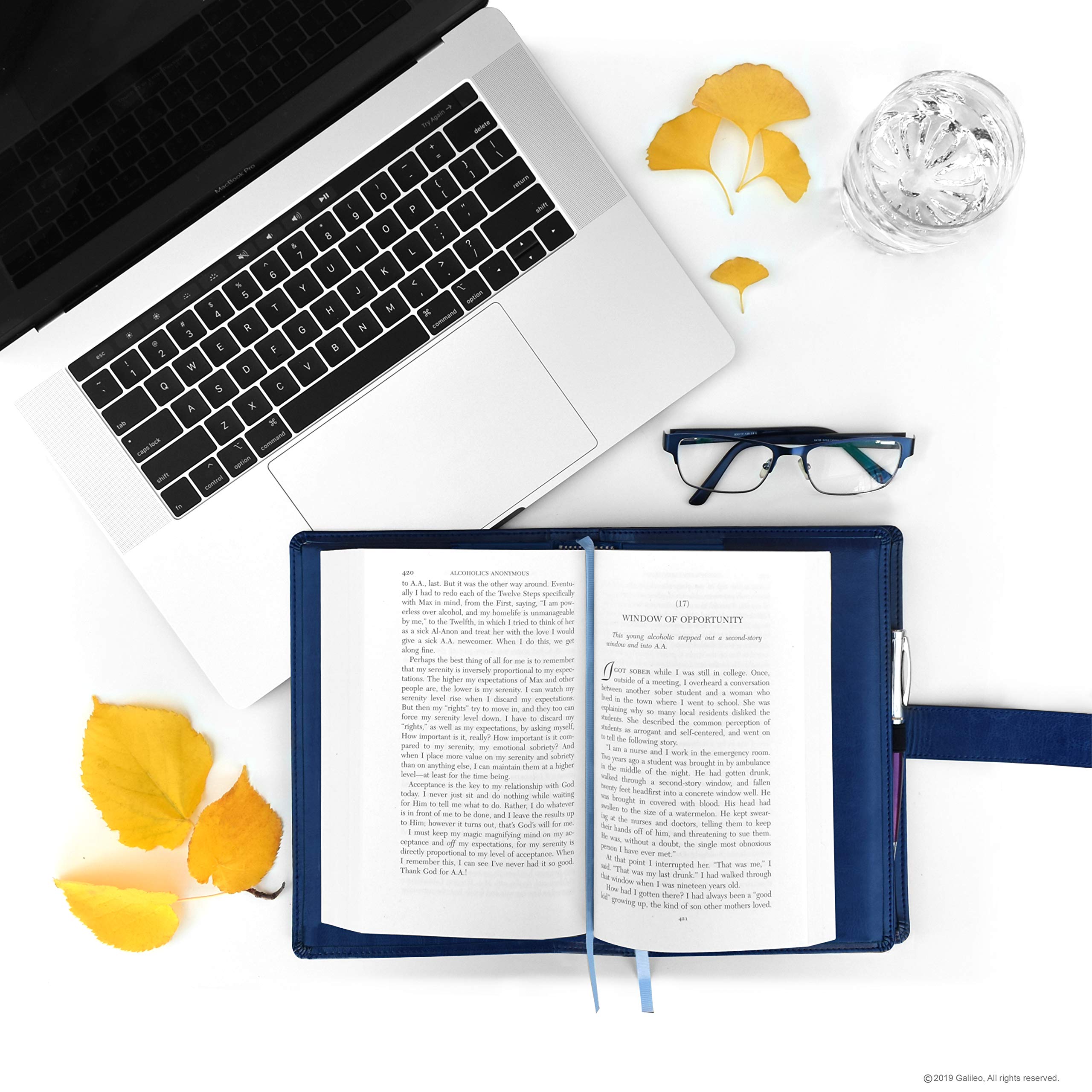 GALILEO® Double AA Big Book Cover with 12 Steps & 12 Traditions - Medallion Holder for Alcoholics Anonymous | Navy Blue with Coin Pocket | Perfect AA Gift for Recovery Meetings & Sobriety Milestones