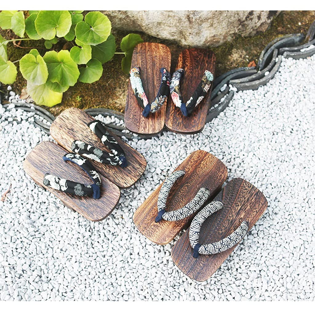 **Men's & Women's Japanese Wooden Sandals - Traditional Two-Toe Thong Slippers, Cotton Flip Flops (Size EUR 46-47, Color C) - Perfect for Spa, Home Relaxation & Cultural Events**