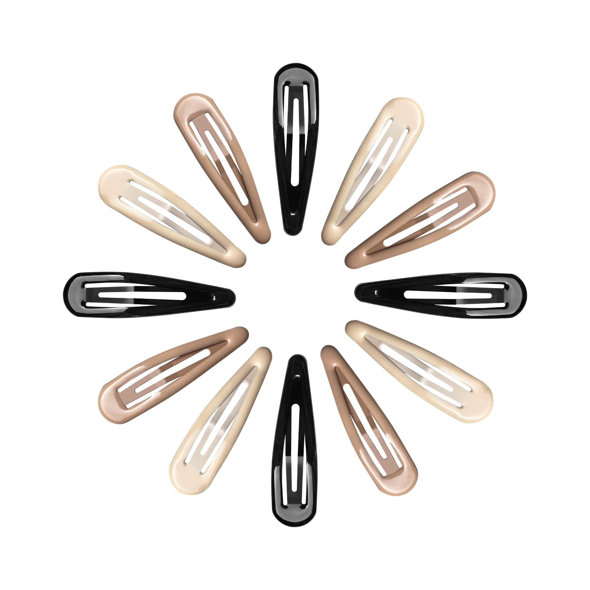 Premium Metal Snap Hair Clips - No Slip Water Drop Hair Barrettes for Women (Black, Brown, Beige) - 12 PCS Set for Thick & Thin Hair (2.67 x 0.7 Inches) - Perfect for Work, Weddings & Everyday Styling