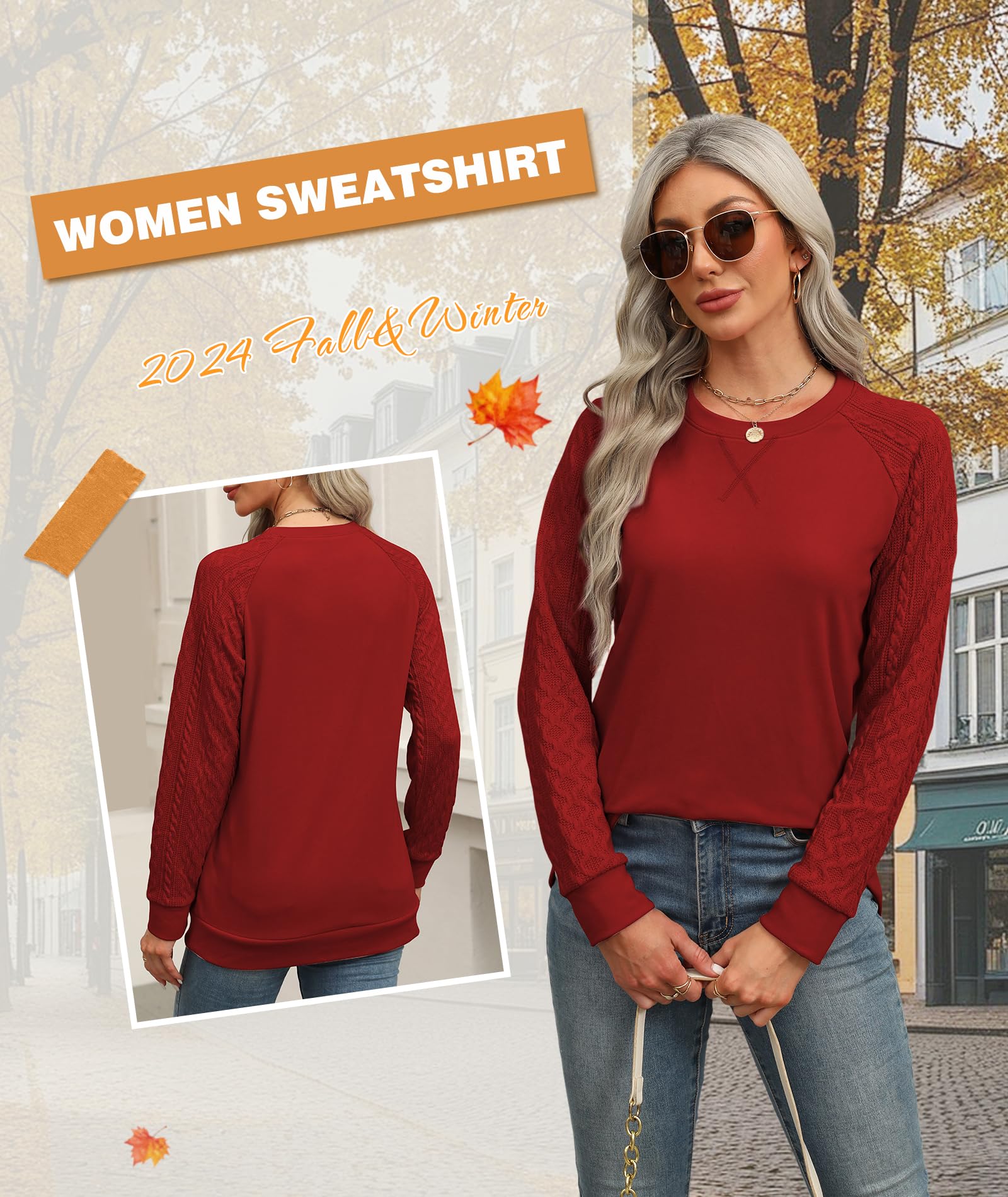 2025 Fashion Women's Cable Knit Sweatshirt - Crewneck Long Sleeve Loose Lightweight Pullover Sweater Top for Fall | Casual Outfit, Layering Essential, Cozy Autumn Wear
