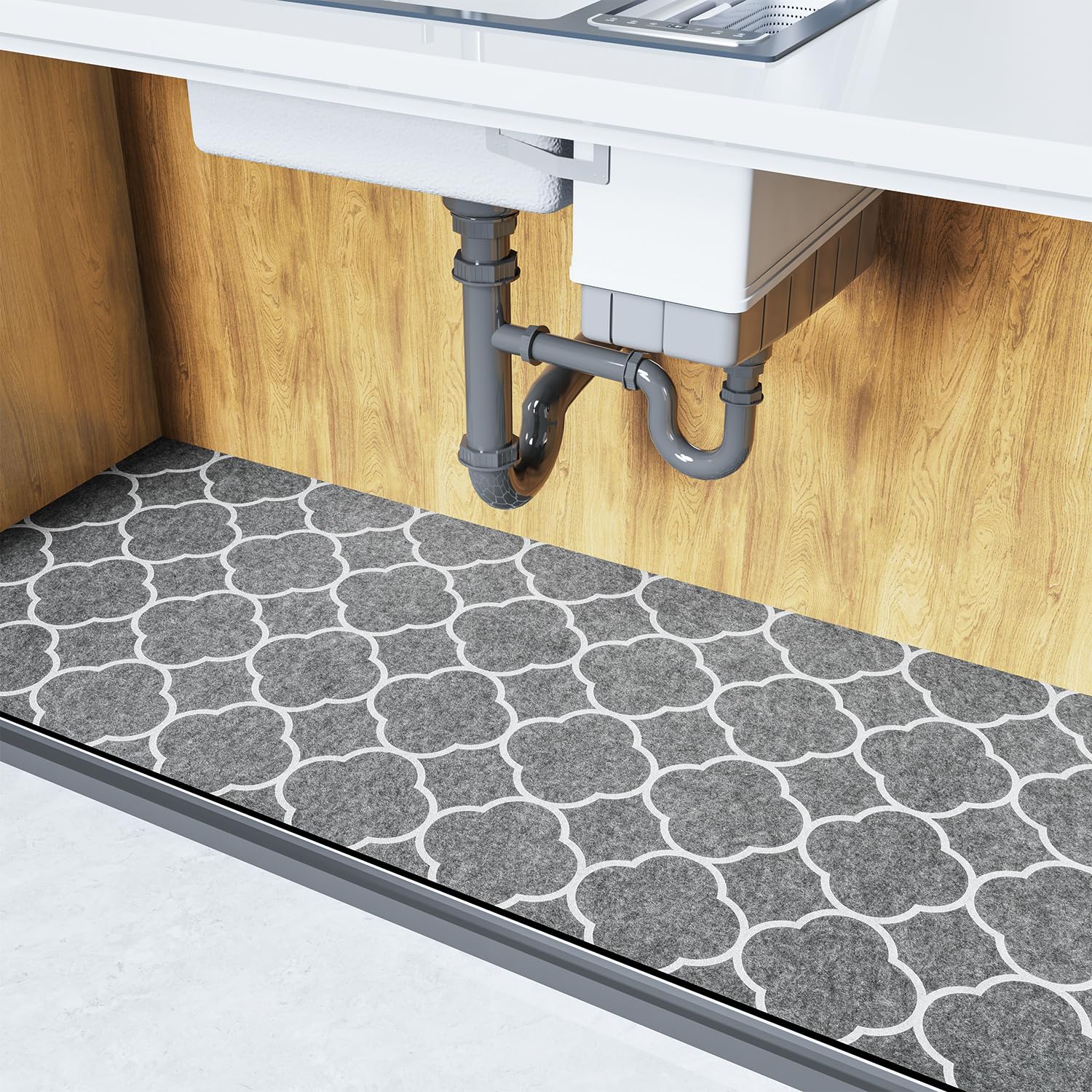 COCOER Absorbent Under Sink Mat - 100% Waterproof Non-Slip Kitchen & Bathroom Cabinet Liner - Machine Washable 24