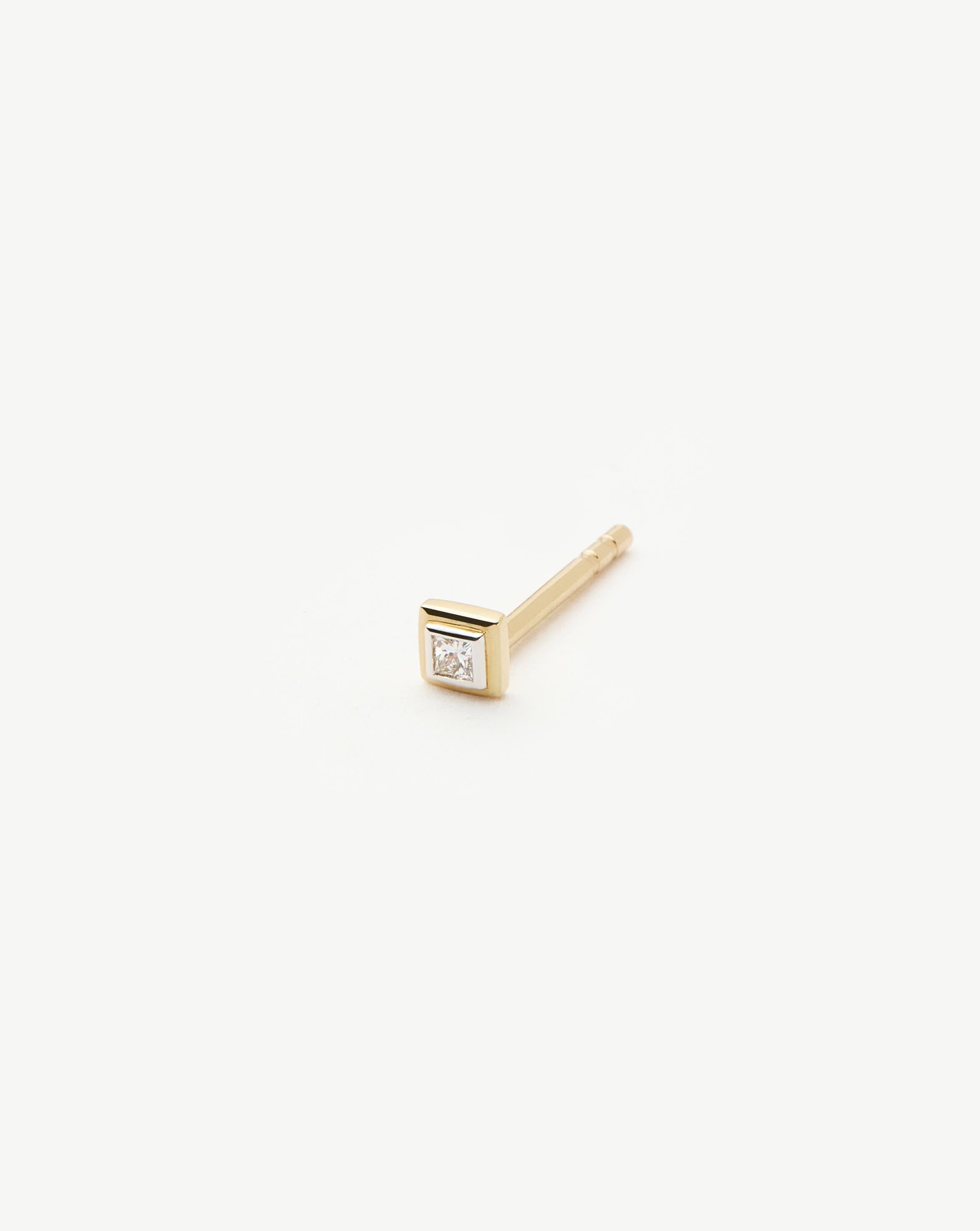 14K Solid Gold Solitaire Diamond Stud Earrings for Women - Classic Square Single Stud Earrings for Everyday Wear, Gift Giving & Special Occasions