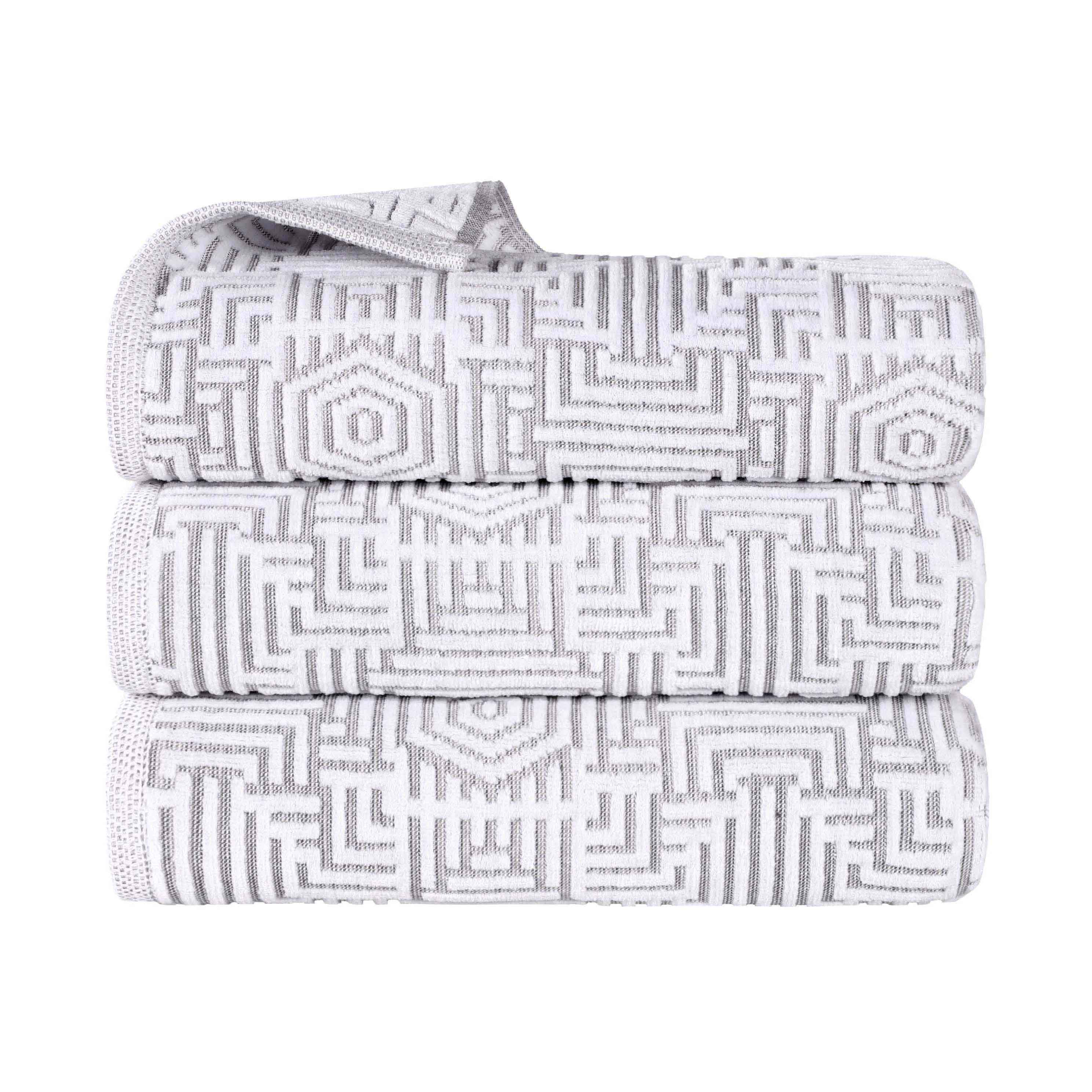 Premium Cotton Modern Geometric Jacquard Plush Bath Towel Set - Ultra Absorbent & Quick Dry - 3-Piece Luxury Bathroom Towel Set for Spa, Hotel & Home Use