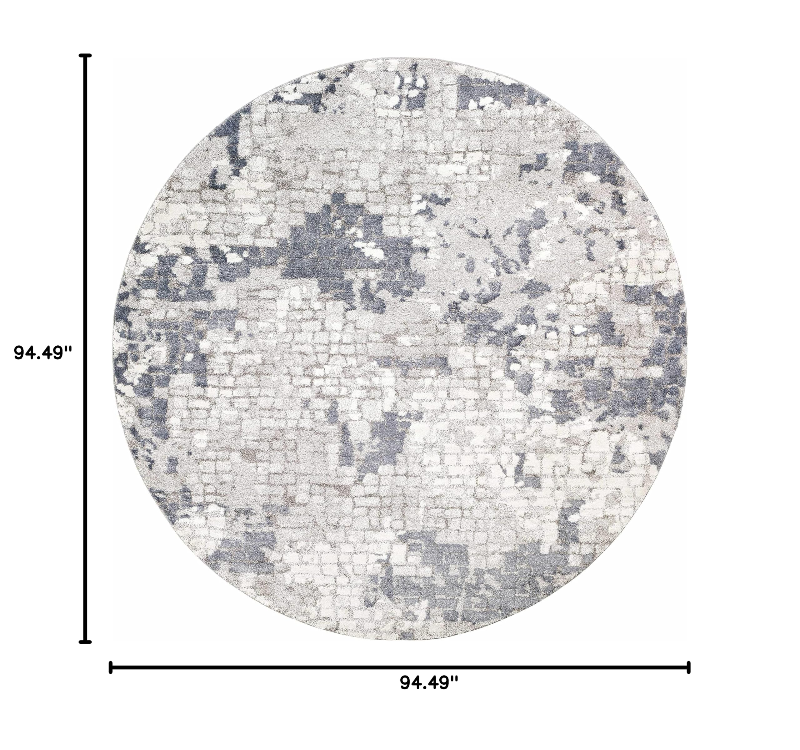 Hauteloom Modern High Pile Area Rug for Living Room & Bedroom - Soft Round Carpet in Blue, Gray, Ivory - 7'10