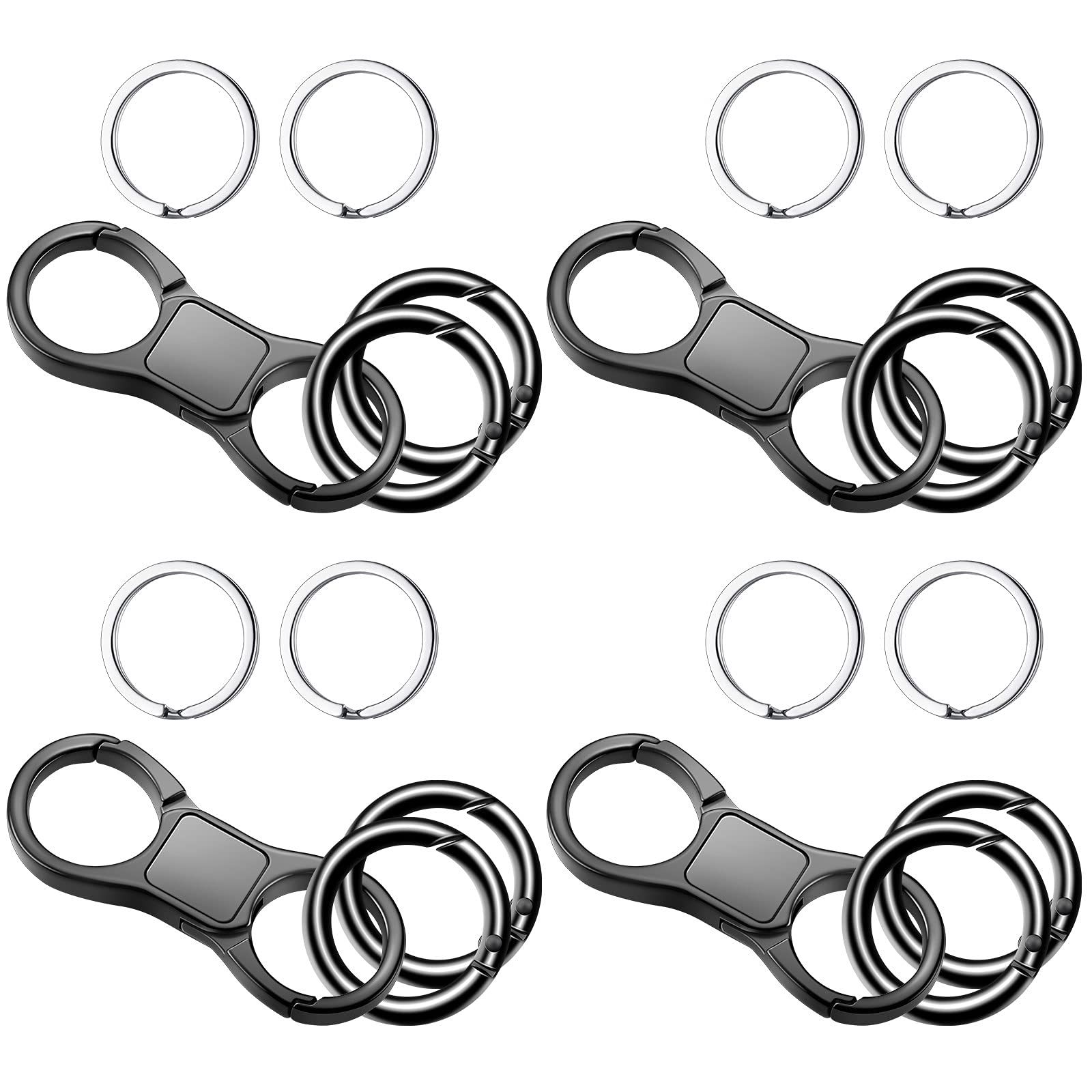 4 Pack Quick Release Keychain - Detachable Alloy Car Key Ring with Spring Clip - Perfect for Car Keys, House Keys, and Key Organization (Black) - Ideal for Everyday Use, Travel, and Key Management