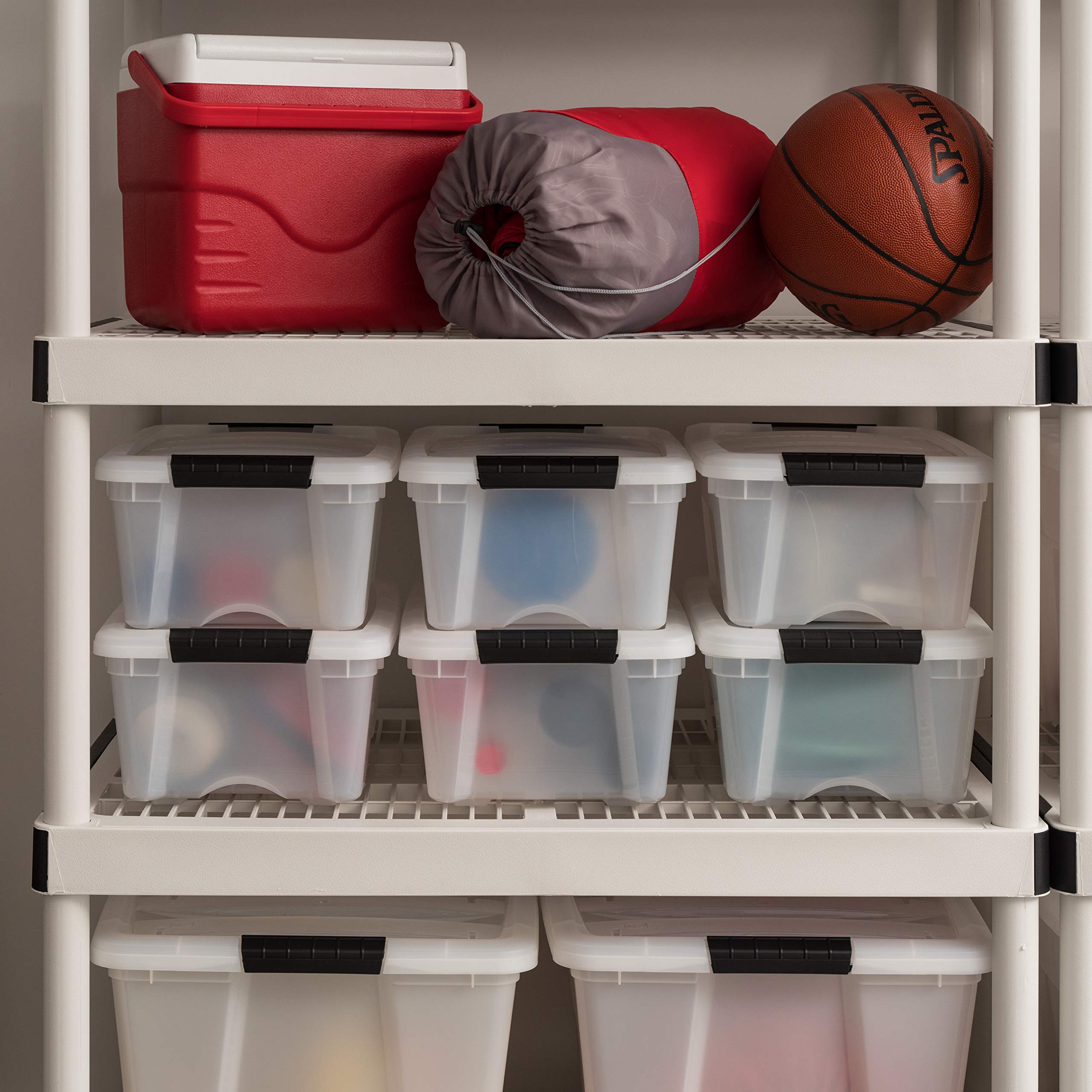IRIS USA 13 Quart Stackable Plastic Storage Bins with Lids - 6 Pack BPA-Free Organizing Containers | Made in USA | Durable Nestable Design with Secure Latches & Pull Handles | Perfect for Home, Office, Closet & Pantry Organization