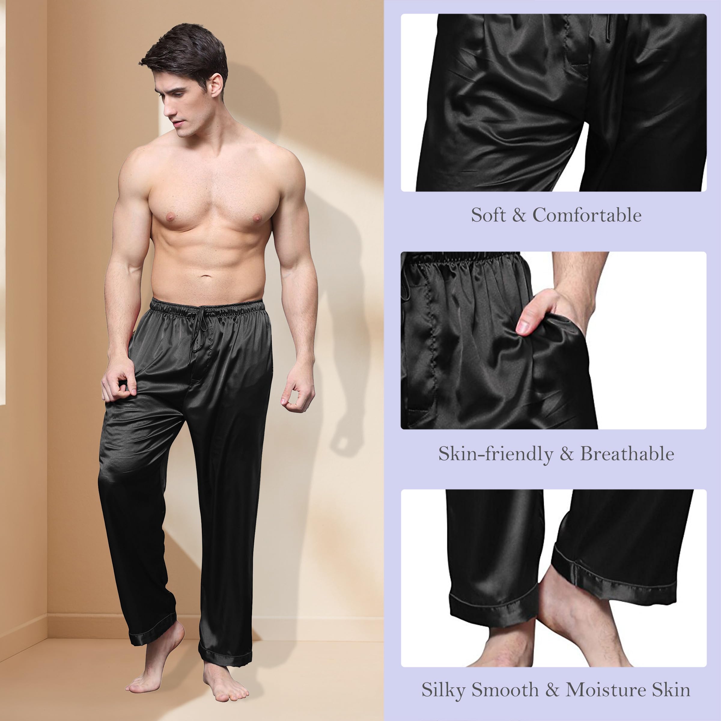 Premium 100% Mulberry Silk Pajama Pants for Men - Luxurious Sleepwear & Lounge Pants for Comfortable Nightwear, Home Relaxation and Gift Giving