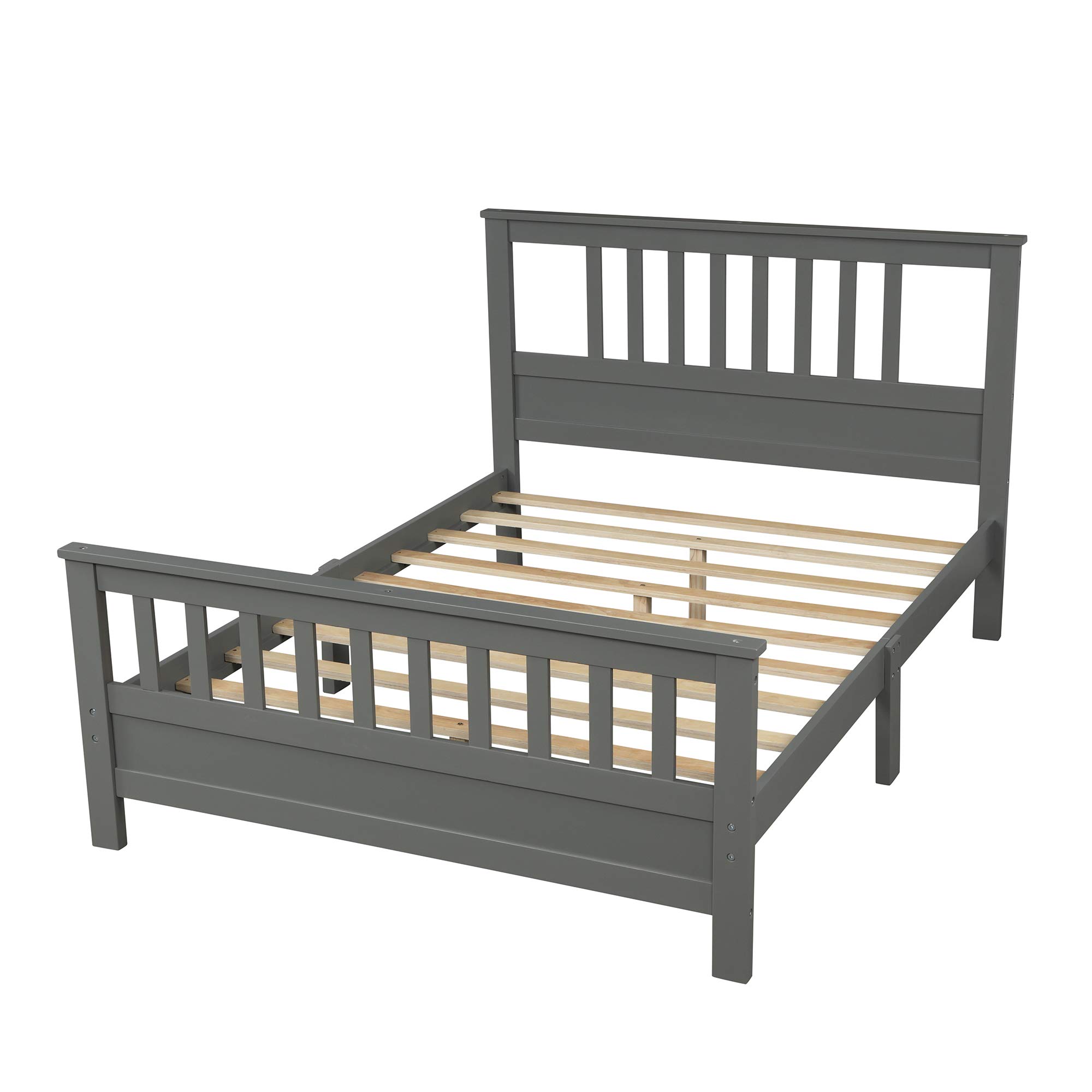 Merax Full Size Wood Platform Bed Frame with Headboard & Footboard - Sturdy Wood Slat Support, Easy Assembly, Mattress Foundation - Grey (Perfect for Bedrooms, Guest Rooms & Small Spaces)