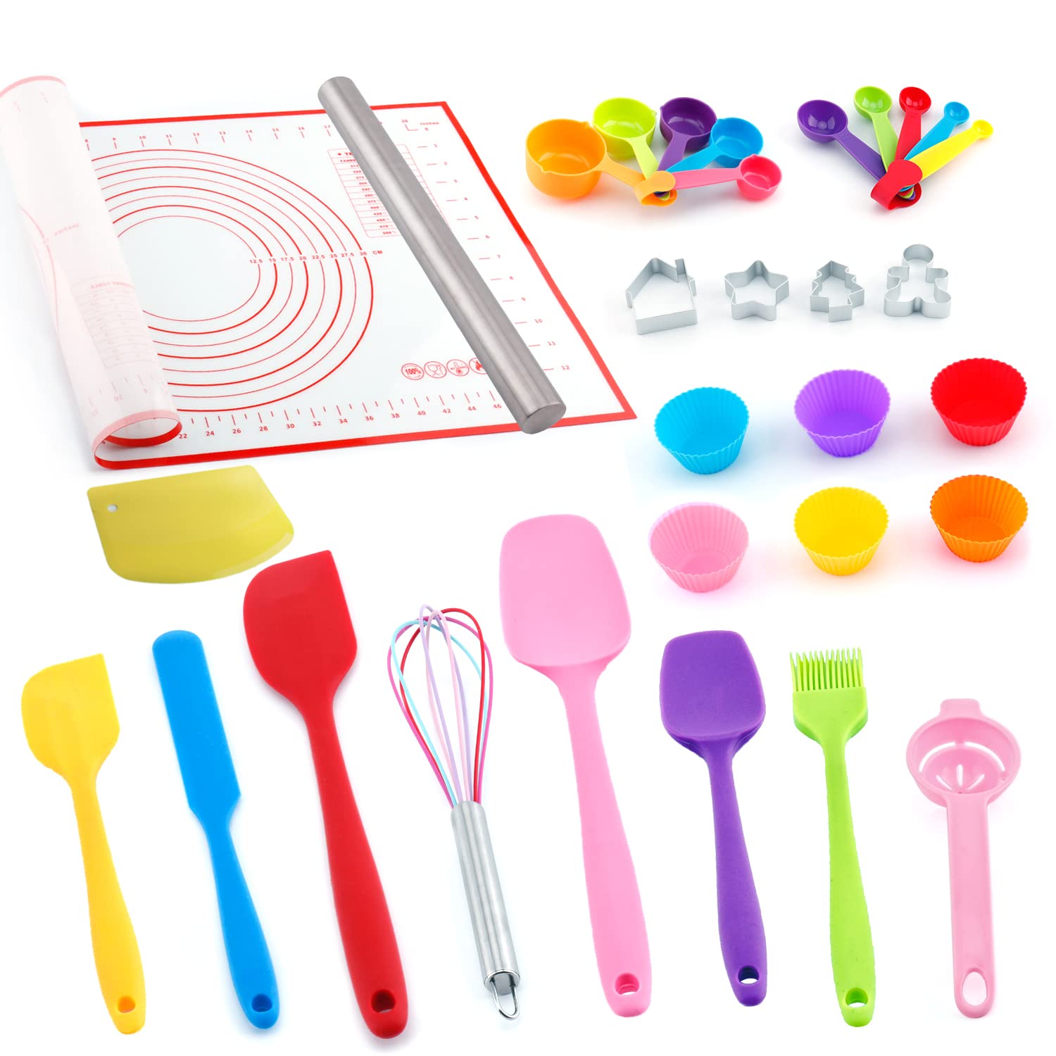 Premium 31-Piece Silicone Baking Set - Spatulas, Rolling Pin, Cookie Cutters, Pastry Mat, Measuring Spoons & Cups, Dough Scraper - Essential Baking Tools for Beginners, Teens & Adults - Perfect for Cookies, Cakes & Pastry Making at Home