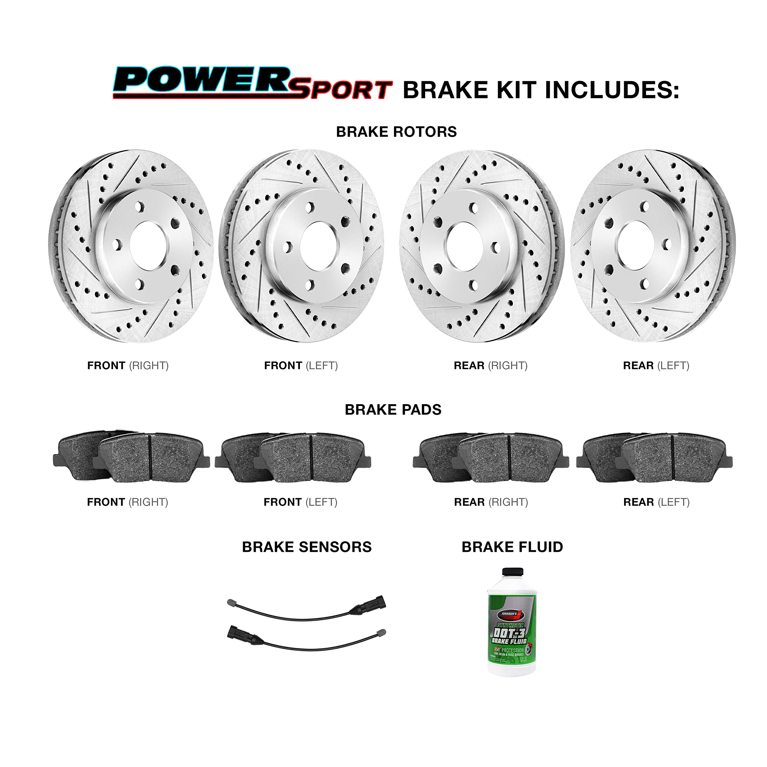High-Performance Power Sport Front & Rear Brake Pads & Rotors Kit - Semi-Metallic Braking System with Sensor Wire BLCC.35168.63 | Perfect for ATV, UTV, Motorcycle & Off-Road Vehicle Maintenance & Upgrades