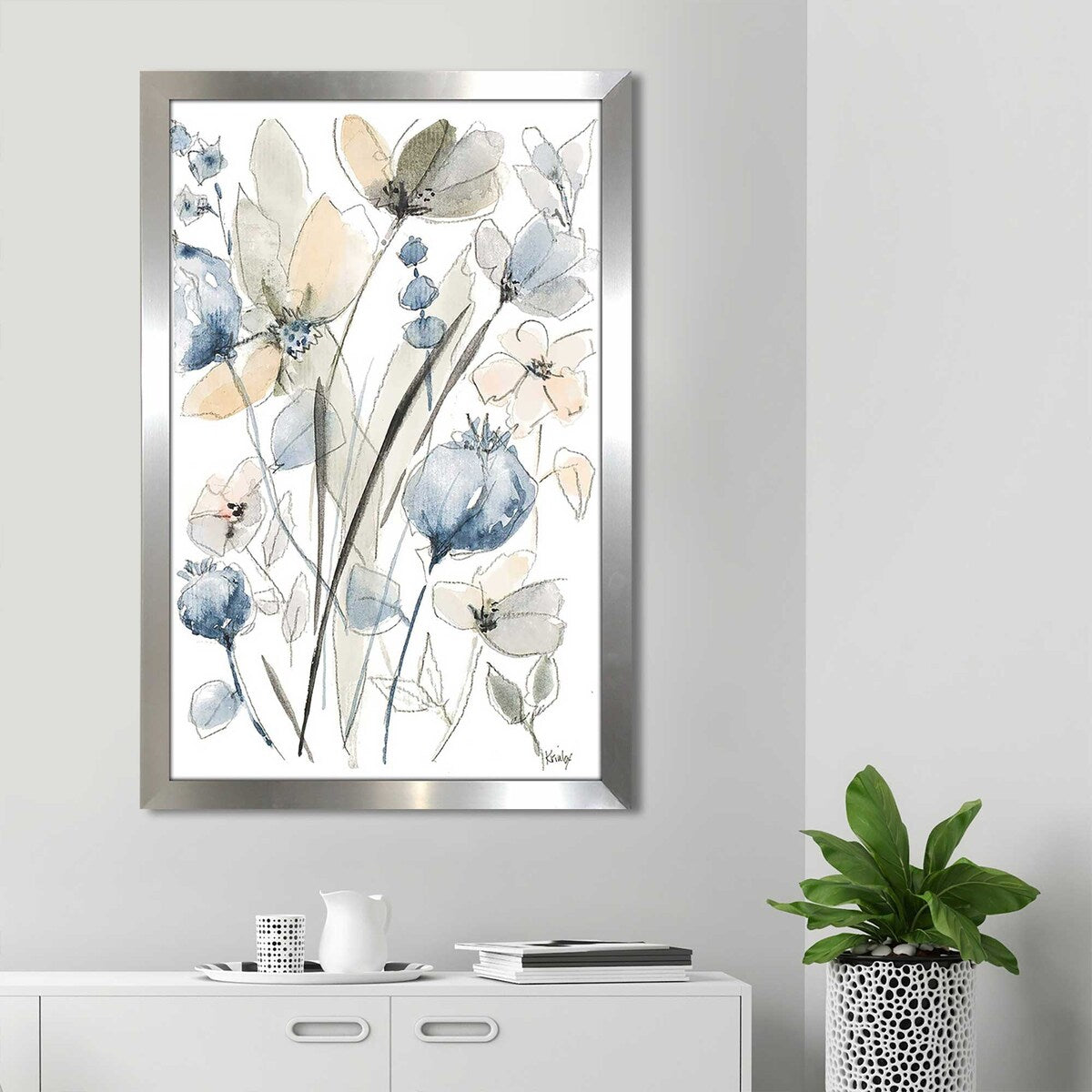 Blue and White Floral Acrylic Print - Elegant Home Wall Art Decor for Living Room, Bedroom, Office