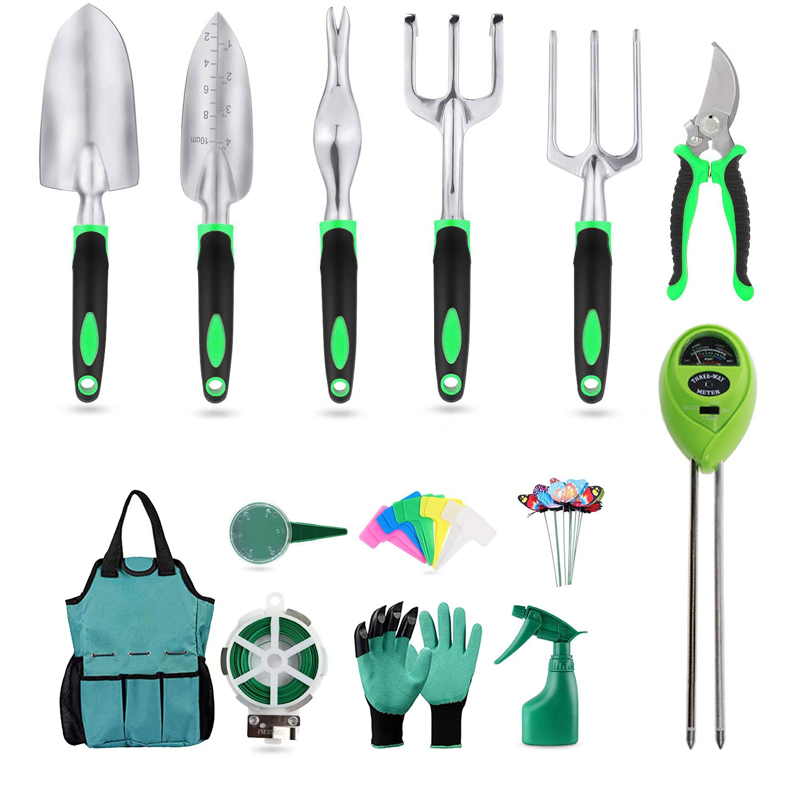 28-Piece CZX Heavy Duty Garden Tool Set with 3-in-1 Soil Moisture Meter, Aluminum Pruning Shears & Storage Bag - Perfect Gardening Gift for Men & Women - Ideal for Home Gardening, Landscaping & Outdoor Planting