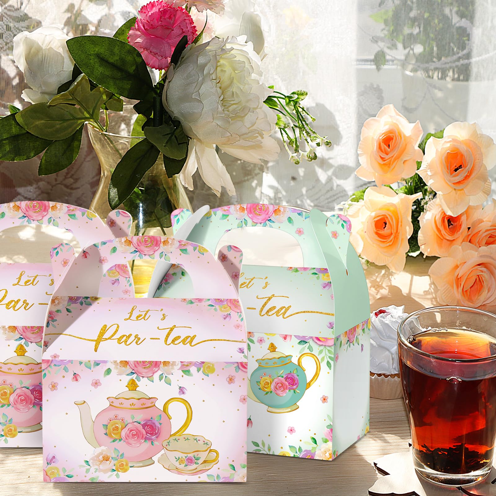 24 Pcs Floral Tea Party Treat Boxes - Wedding & Shower Favors for Candy Gifts